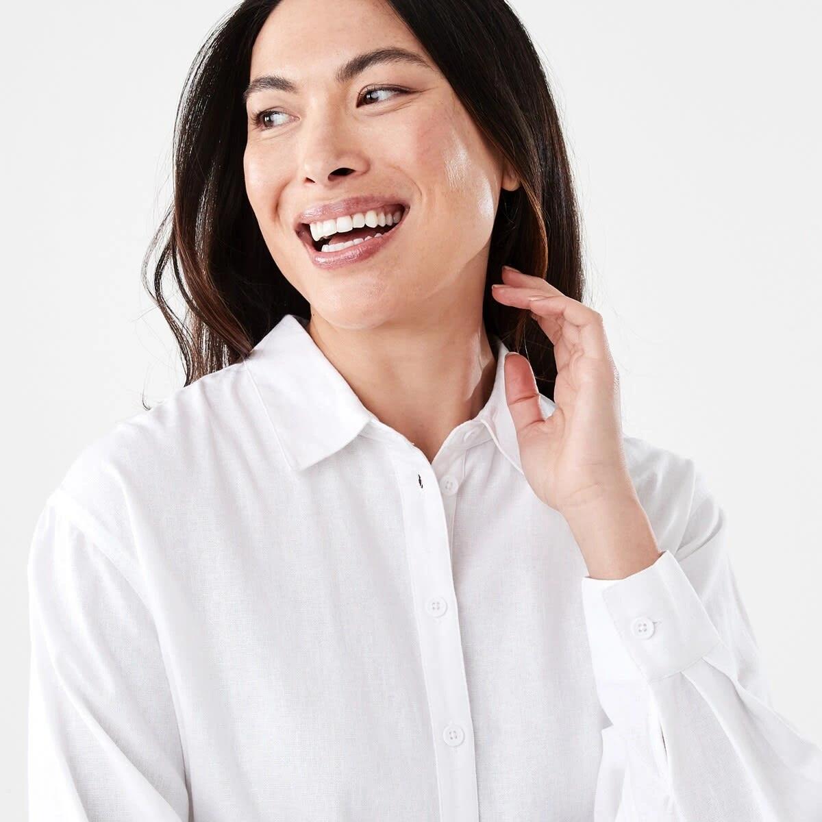 4 Long Sleeve Linen Blend Shirt WHITE, 4 of 6