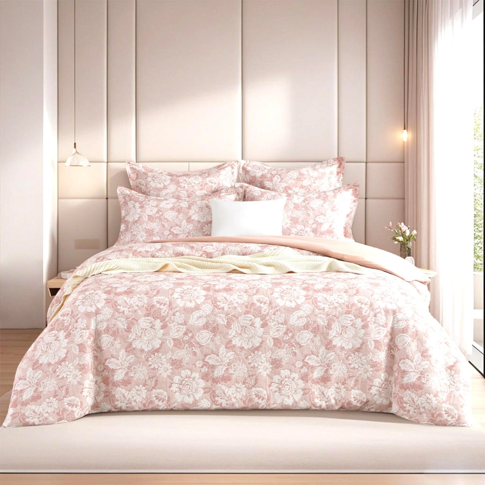 2 Renee Taylor Aura Cotton Blend Jacquard Quilt Cover Set, Blush Floral. - Blue, 2 of 4