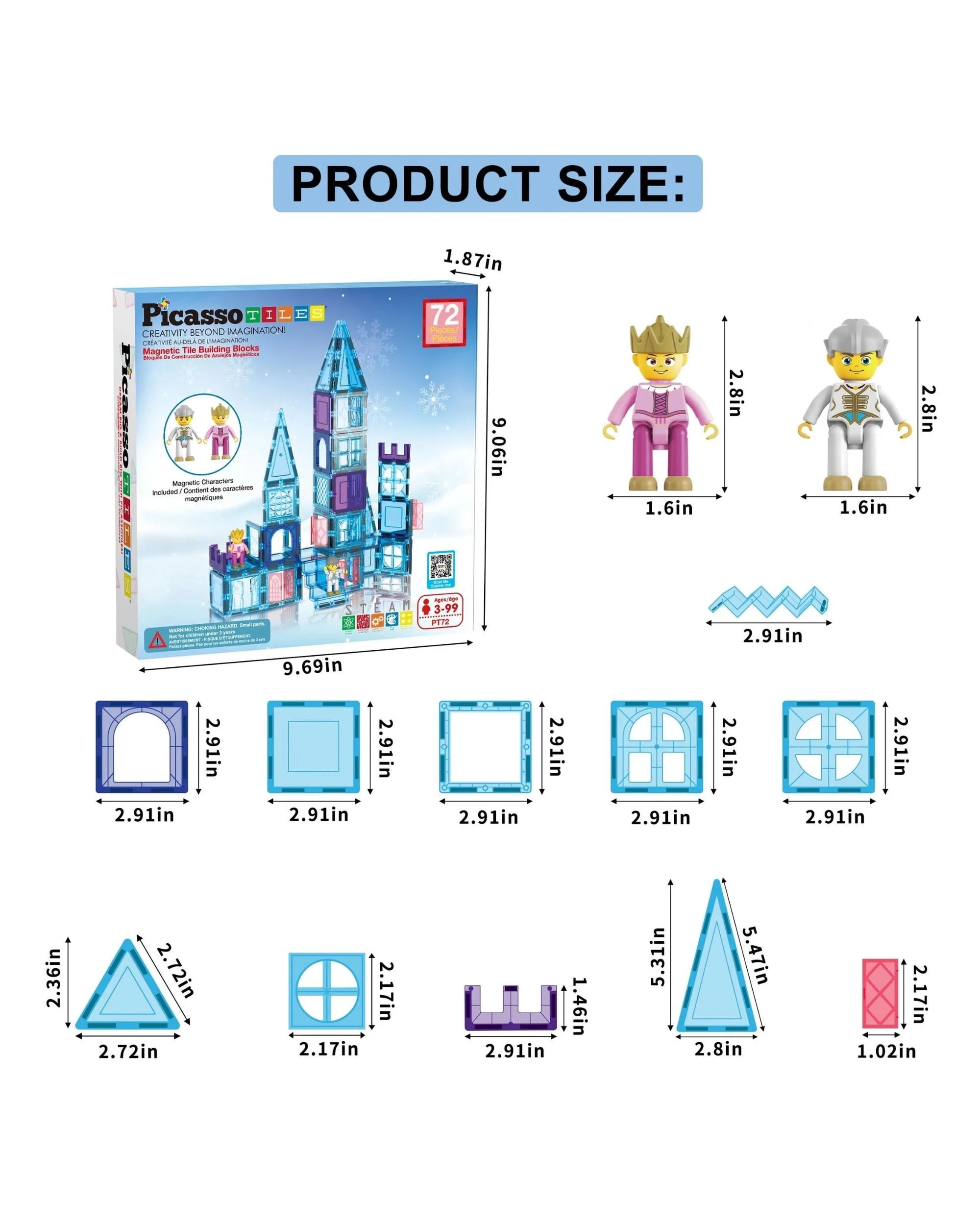 2 PicassoTiles Magnetic Tile Winter Ice Castle Building Set 72 Pieces - Blue, 2 of 7