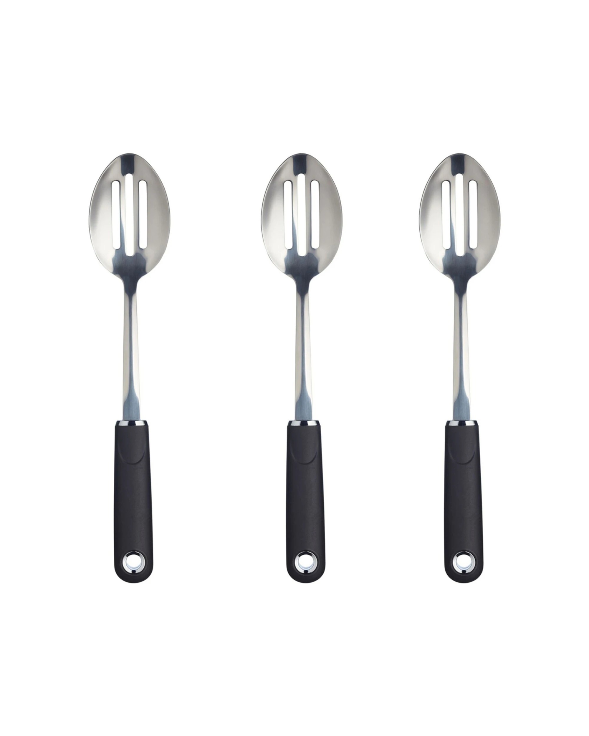 1 Mastercraft 3PK Soft Grip Stainless Steel Slotted Spoon 34cm - Black, 1 of 3