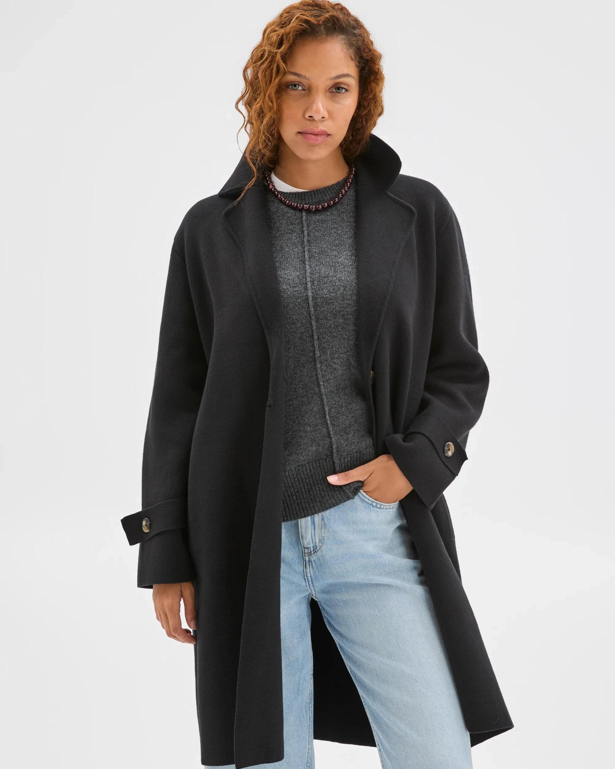 2 Target Woman Australian Cotton Blend Knitted Trench Jacket BLACK, 2 of 7