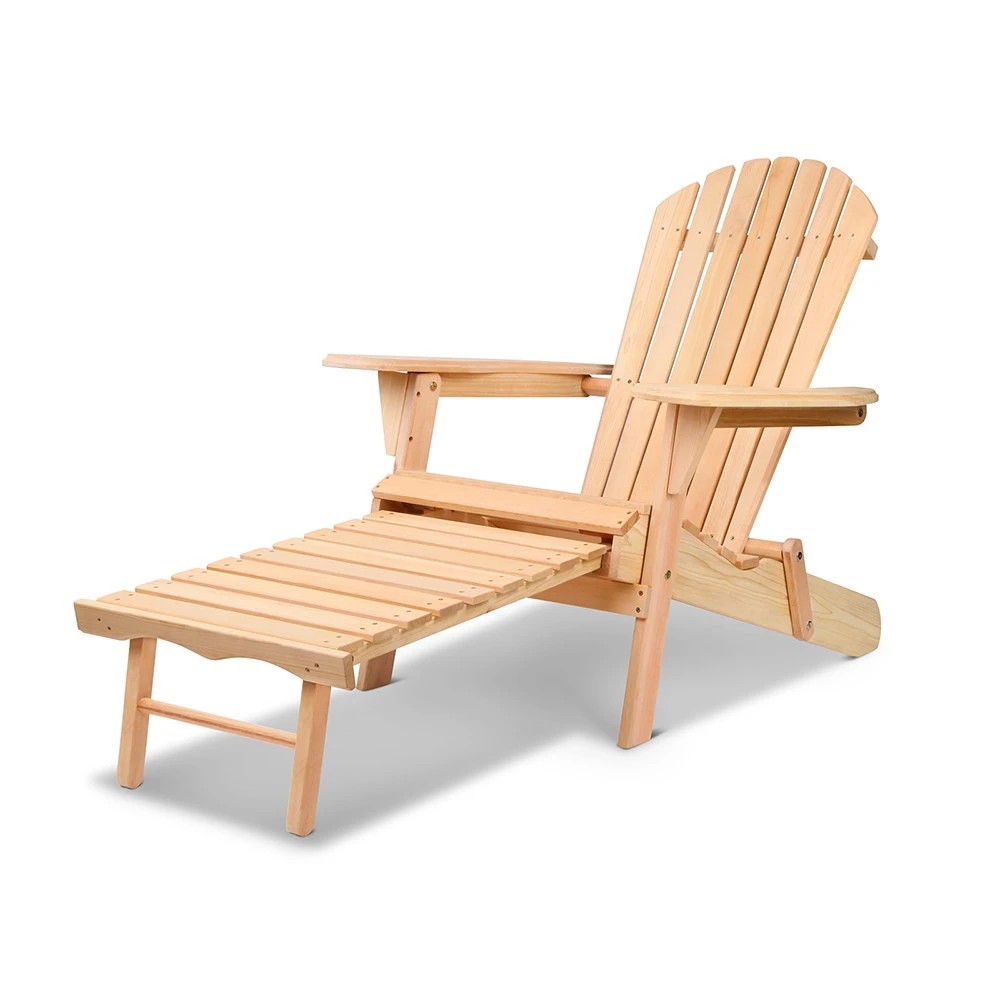 1 Gardeon Adirondack Outdoor Chairs Wooden Sun Lounge Patio Furniture Garden - Natural, 1 of 8