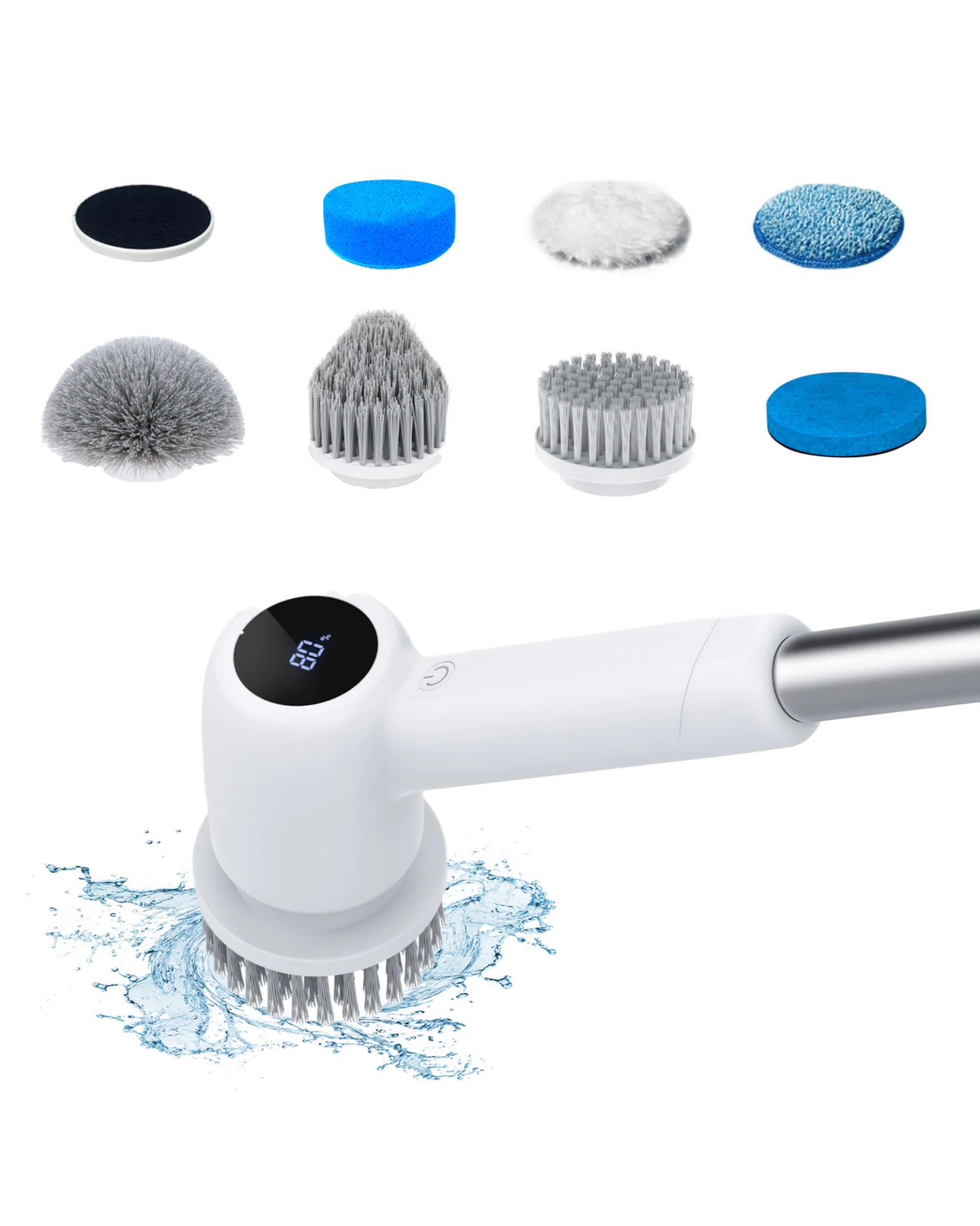 2 Yopower Electric Spin Scrubber Adj. Length with 7 Replaceable Brush - White, 2 of 5