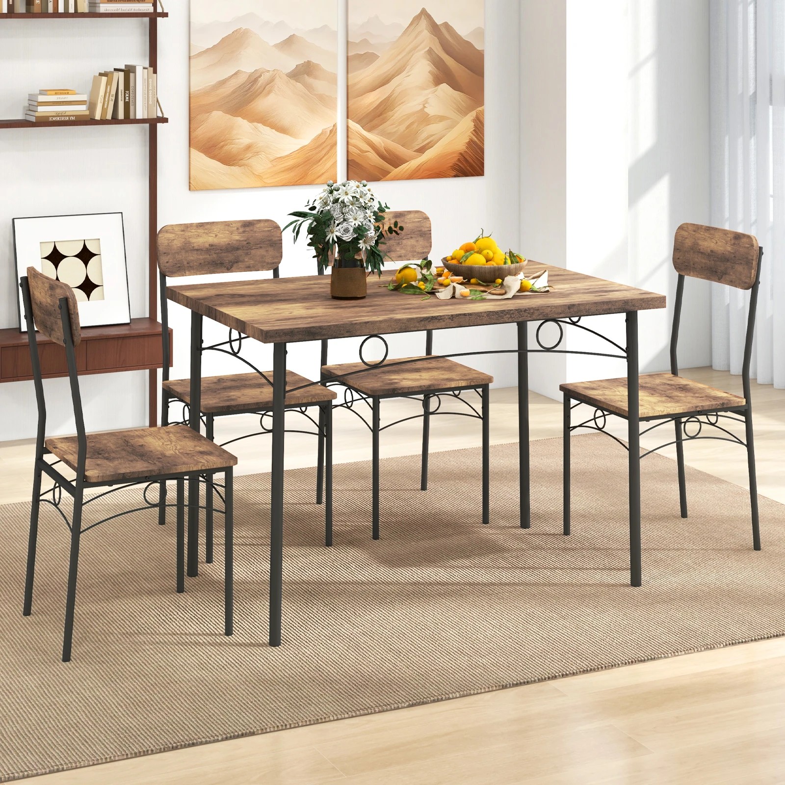 3 Costway 5PCS Rectangular Dining Table Chairs Set Kitchen Metal Frame Dining Room Furniture - Brown, 3 of 4