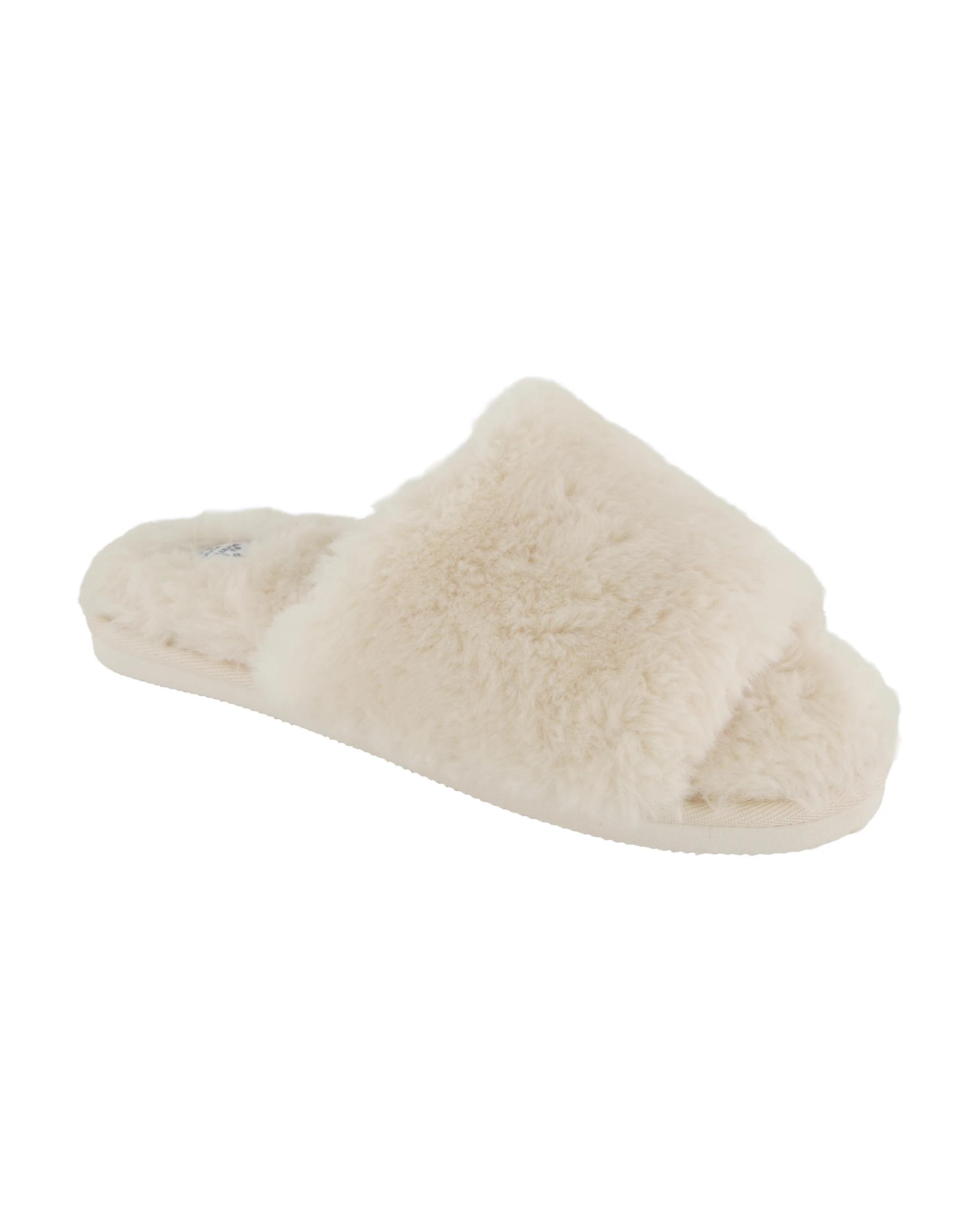 1 EVA Outsole Furry Slides Cream, 1 of 3
