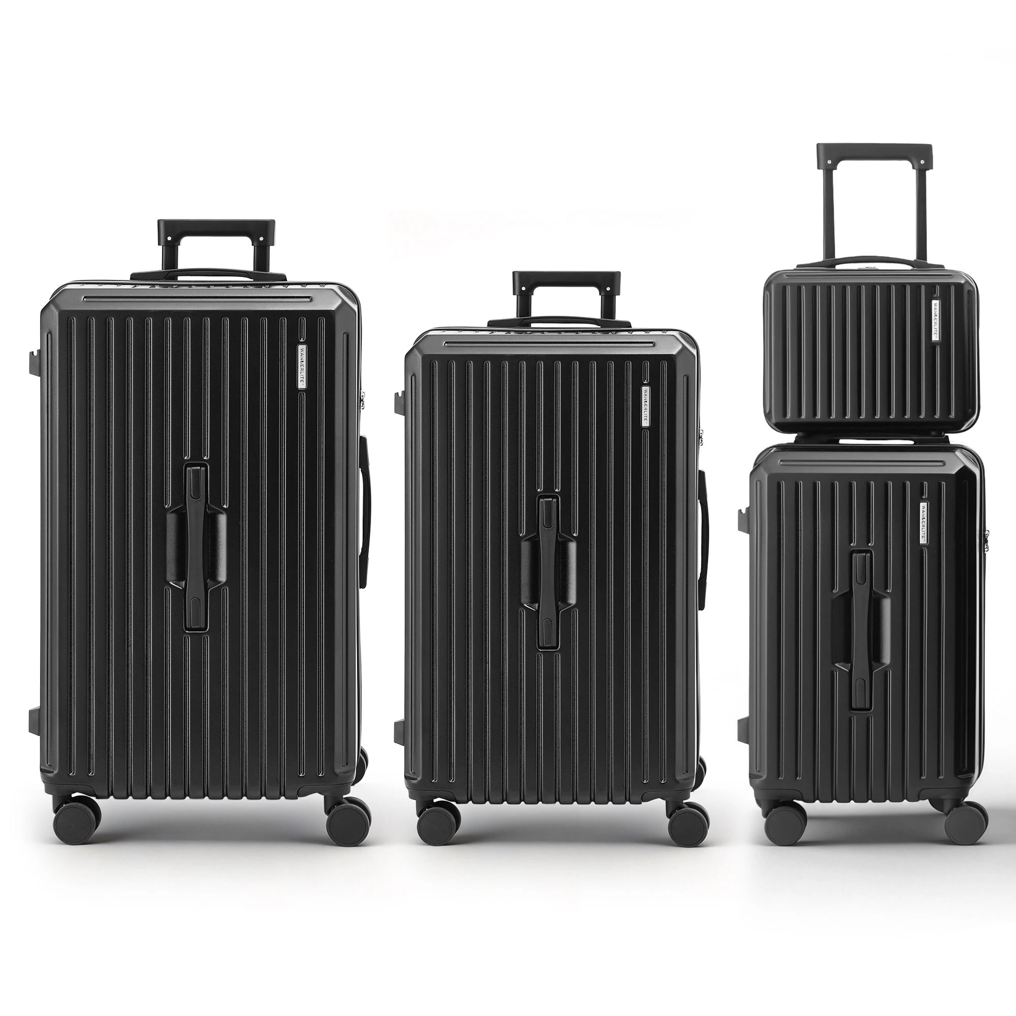 2 Wanderlite 4pcs Trunk Luggage Suitcase Set Travel Carry On TSA Lock - Black, 2 of 9