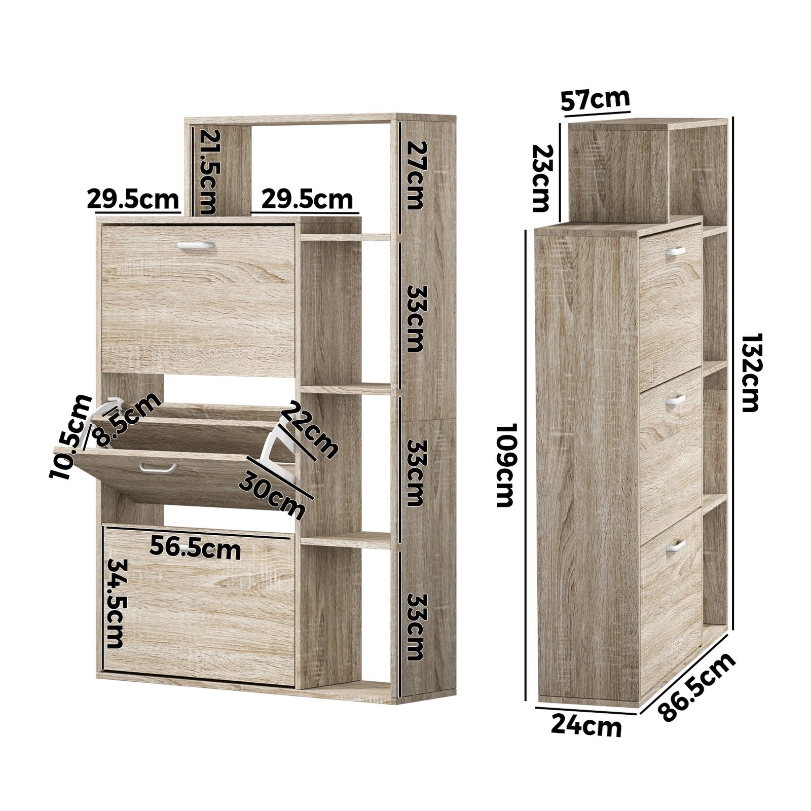 7 Oikiture Shoe Cabinet Storage 3 Doors Shoes Rack Display with Shelves - Natural, 7 of 8