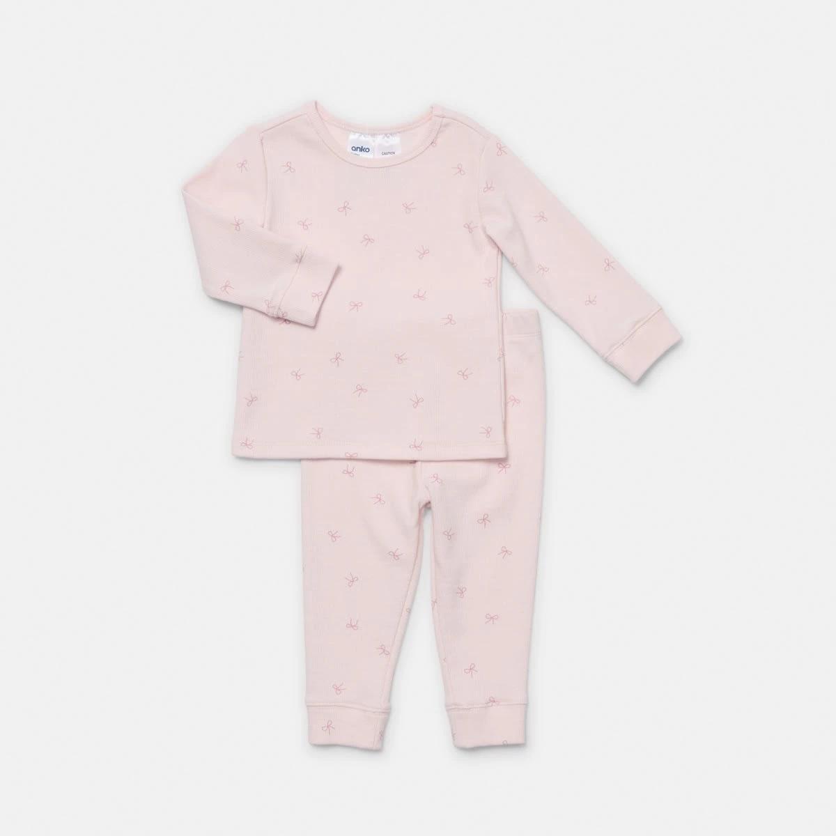 1 Rib Pyjama Set Bow Pink, 1 of 4