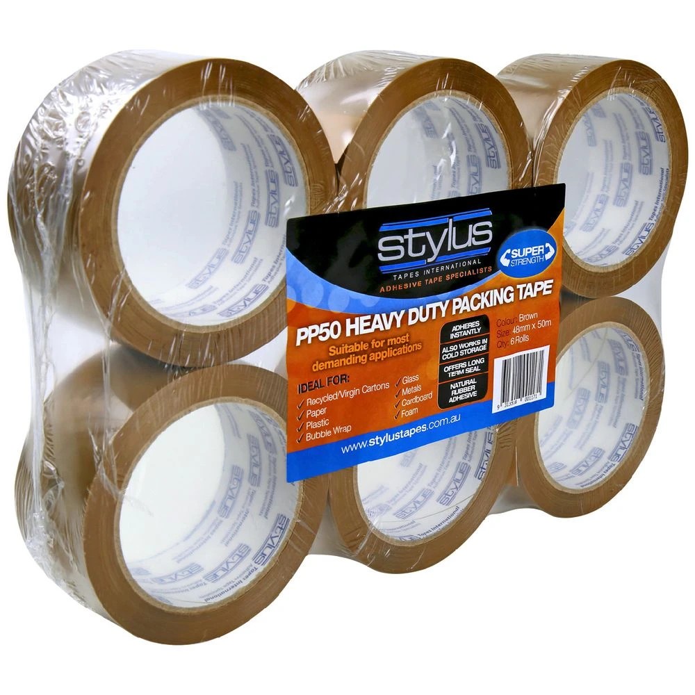 1 Stylus Heavy Duty Packaging Tape Brown 6 Pack, 1 of 1