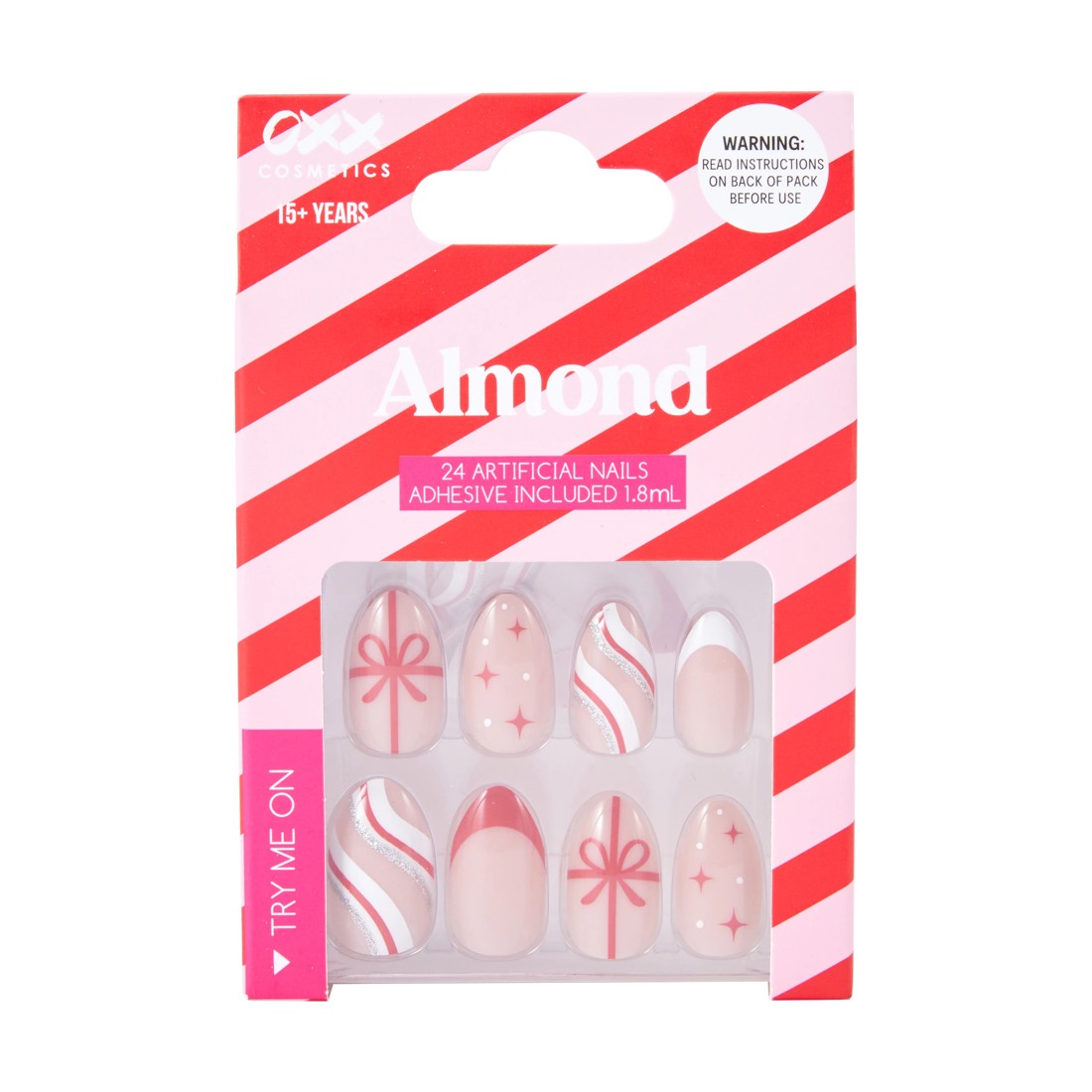 1 OXX Cosmetics 24 Pack Artificial Nails with Adhesive - Almond Shape, Red, 1 of 4