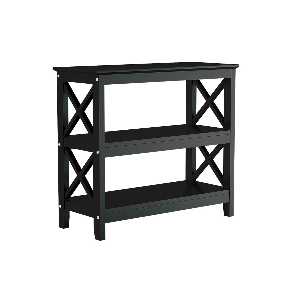 1 Oikiture 3-tier Console Table X-design Wood Sofa Table Hall Side Entry
 - Black, 1 of 10