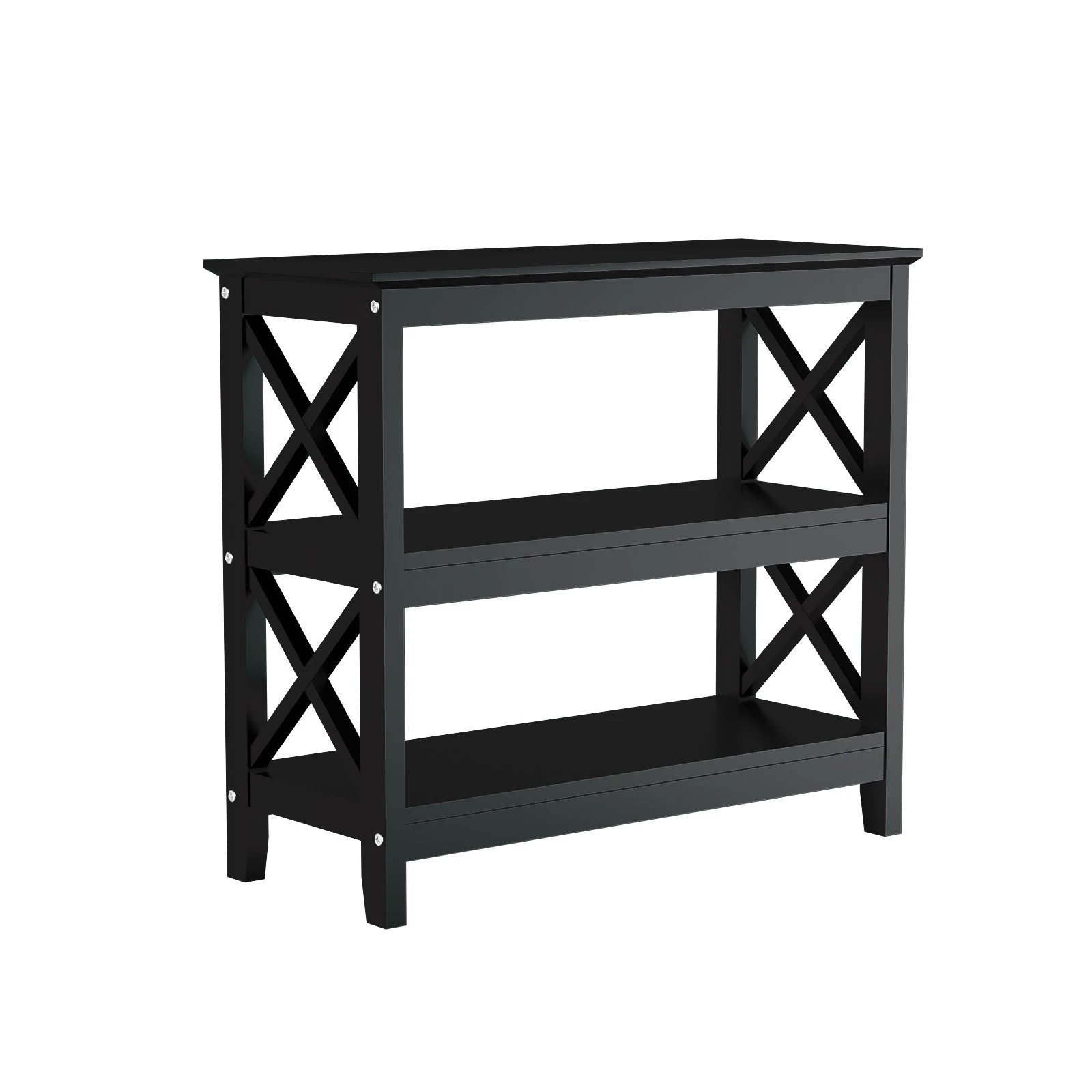 1 Oikiture 3-tier Console Table X-design Wood Sofa Table Hall Side Entry
 - Black, 1 of 10
