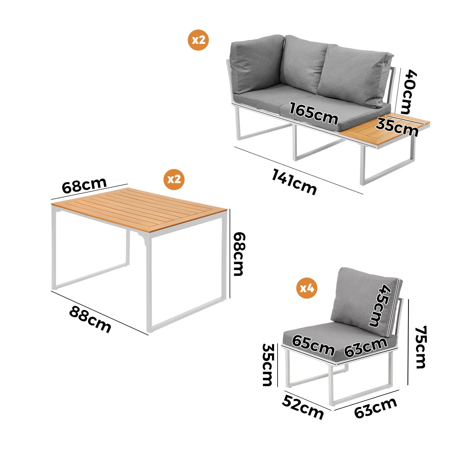 2 Livsip 8 Seater Outdoor Dining Sofa Setting Lounge Side Table Furniture - Multi, 2 of 8