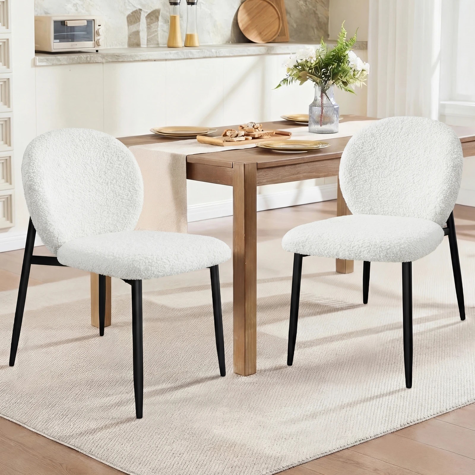 2 Alfordson 2x Dining Chairs Cafe Kitchen Lounge Curved Wooden Back Sherpa - White, 2 of 10