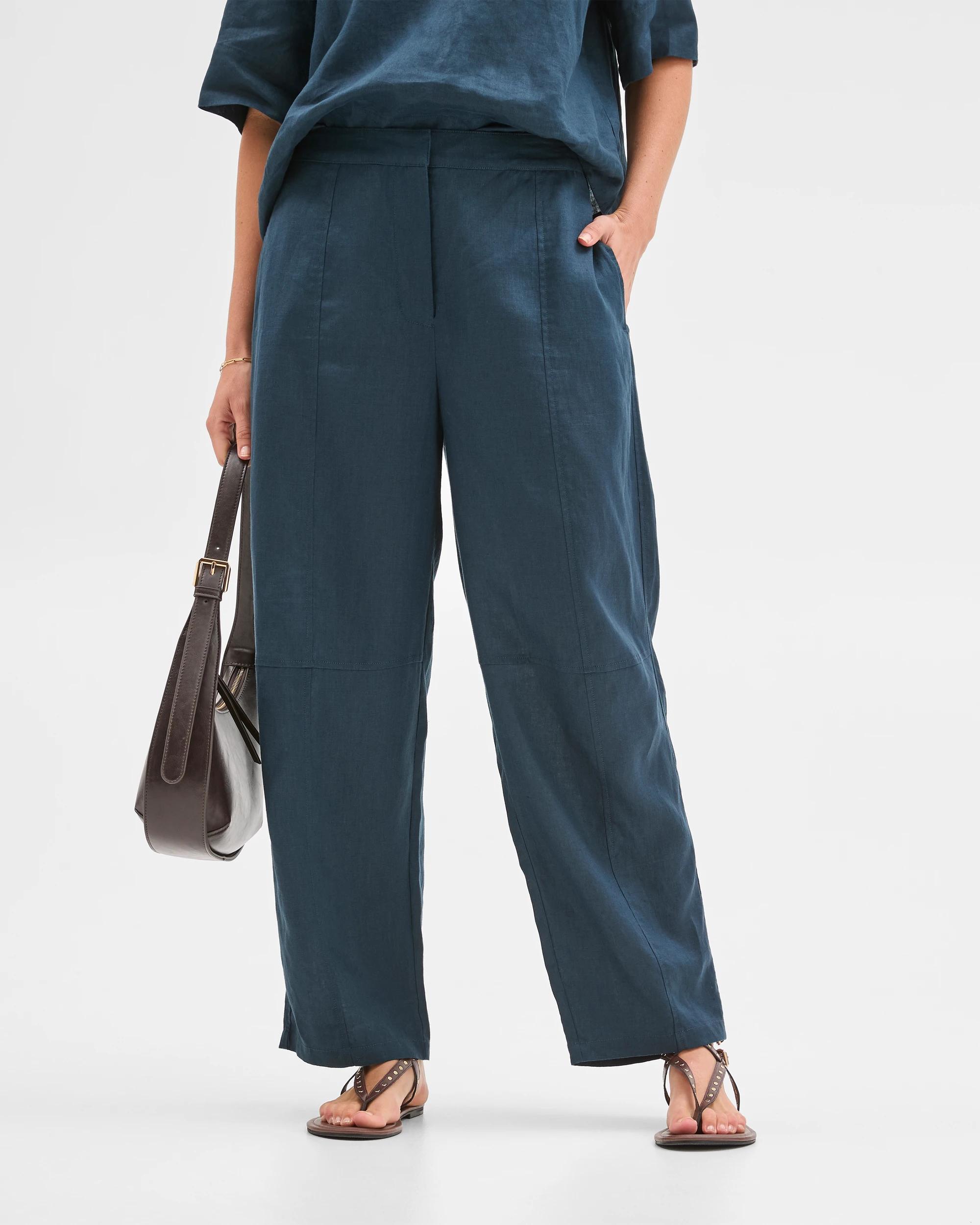 4 Target Woman European Linen Barrel Leg Pants DEEP OCEAN, 4 of 7