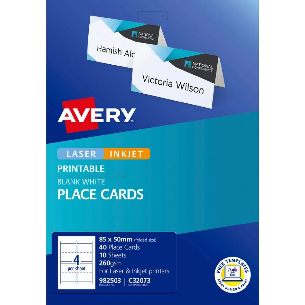 1 Avery Folded Place Cards 85 x 50mm 40 Pack, 1 of 6