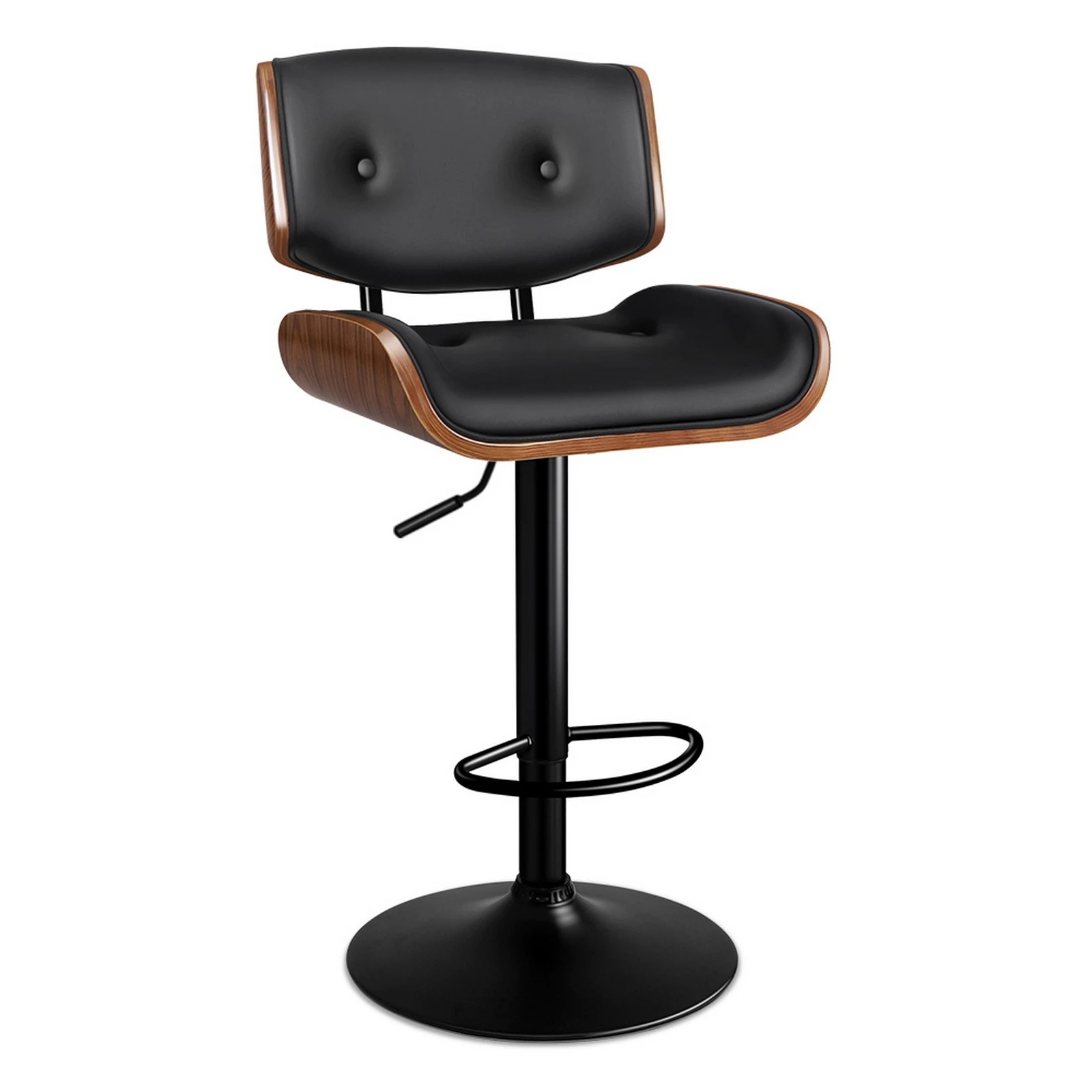 1 Alfordson 1x Bar Stool Kitchen Swivel Chair Wooden Leather Gas Lift - Black, 1 of 9