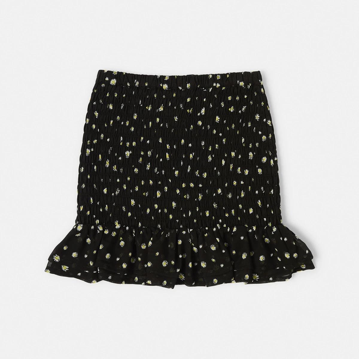 7 Shirred Skirt Daisy Blck, 7 of 8