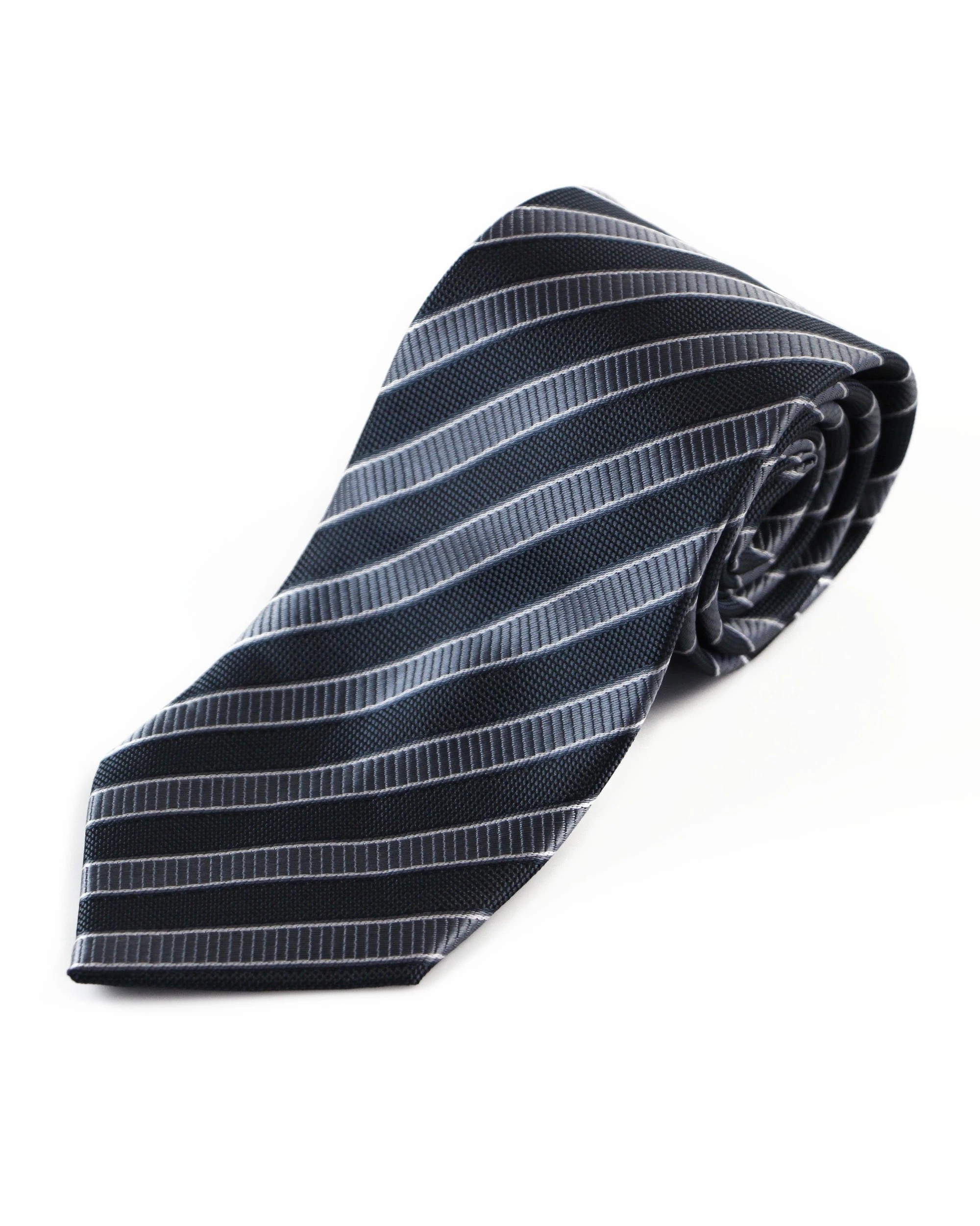 2 Zasel Mens Grey & Gunmetal Striped Patterned 8cm Neck Tie, 2 of 2