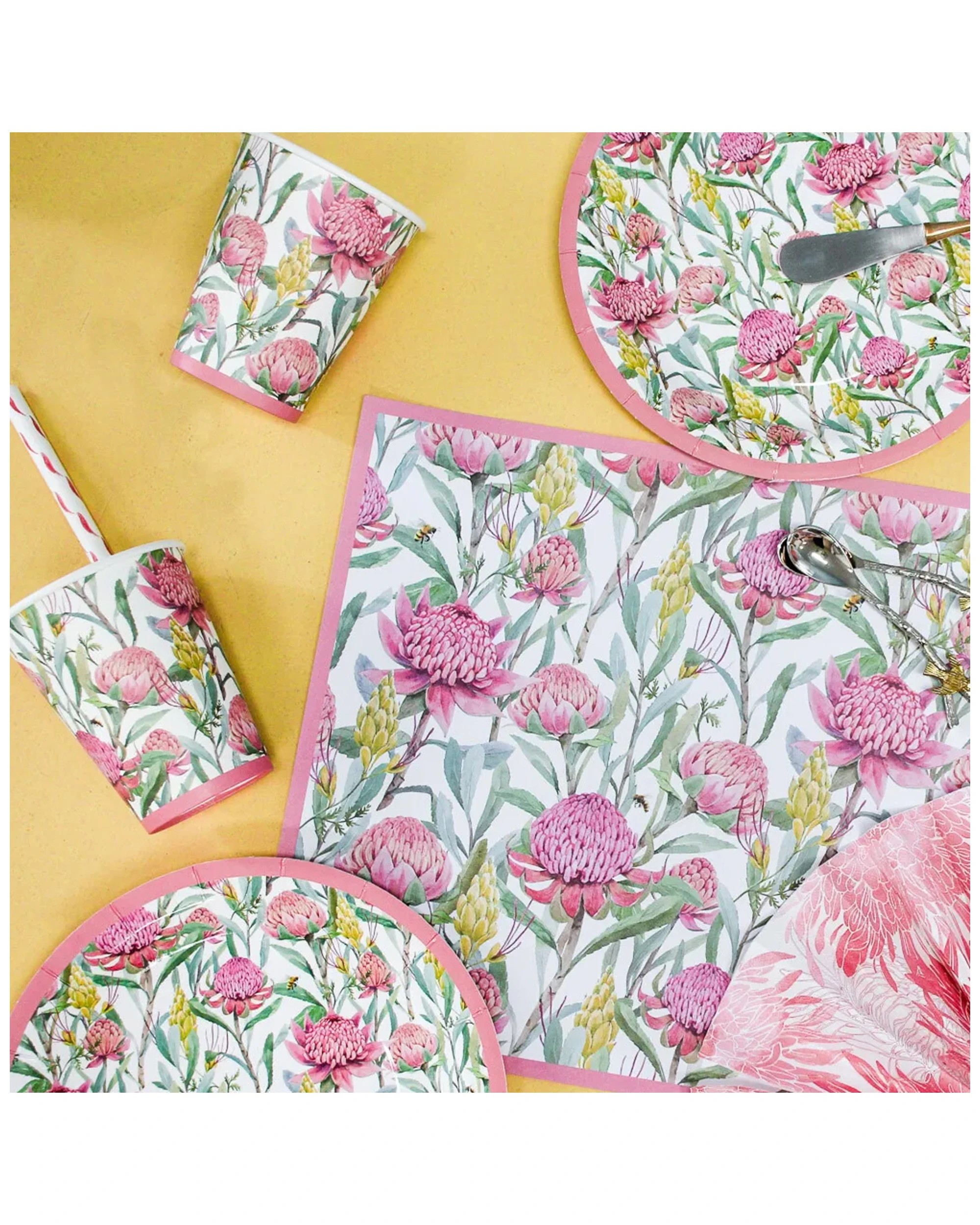 3 20pc Round 11cm Disposable Paper Cup Dinner Party Drinkware Natives Floral Pink
 - Pink, 3 of 3