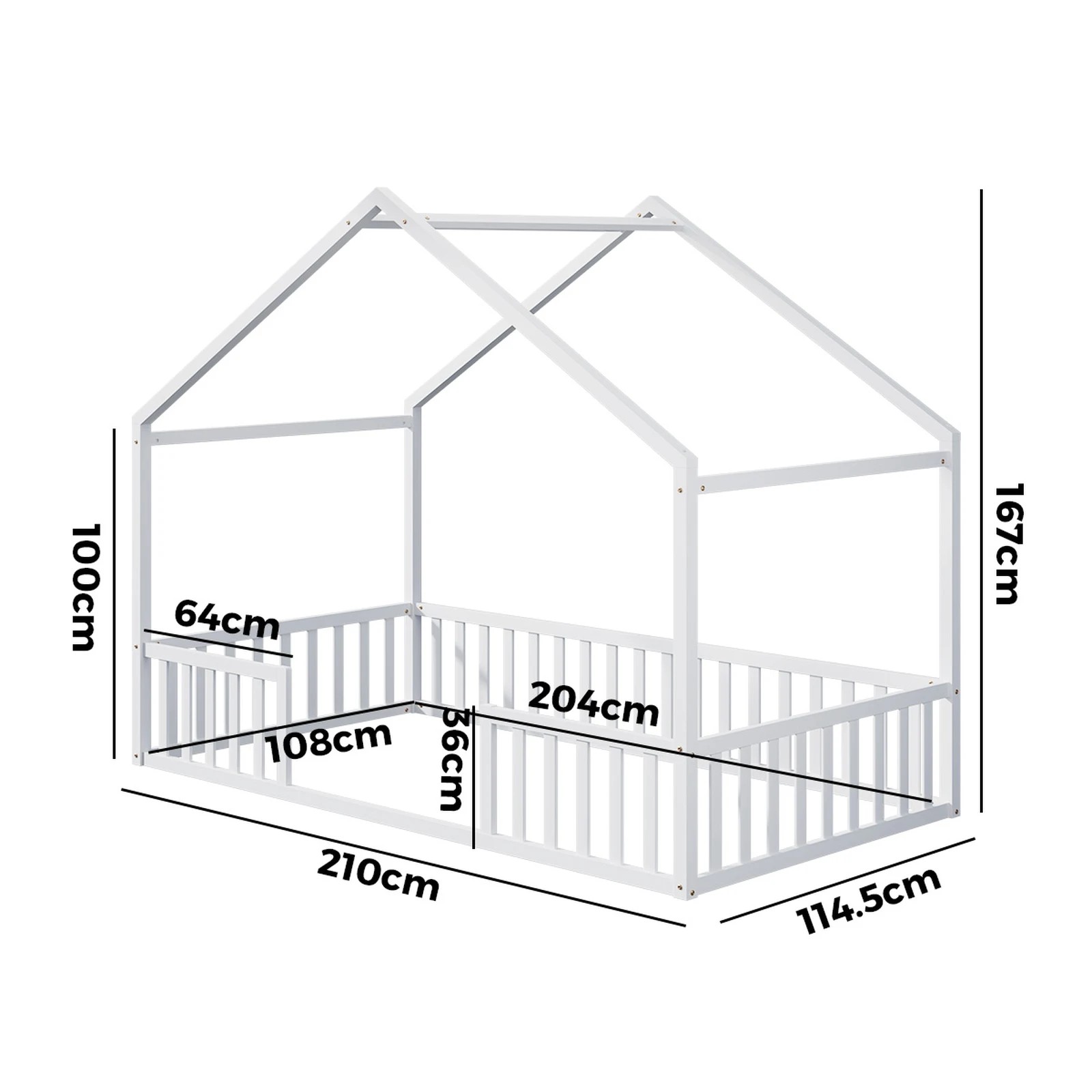 2 Oikiture King Single House Bed Kids Wooden Bed Frame - White, 2 of 10