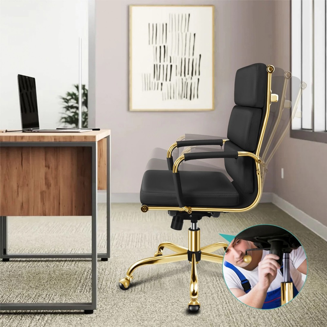 2 Alfordson Office Chair Ergonomic Paddings Executive Computer Work Seat High Back - Black, 2 of 10