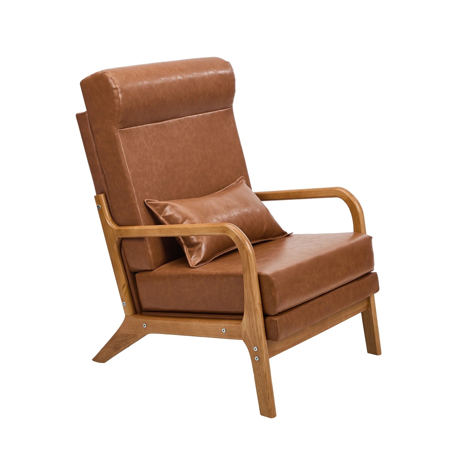 10 Oikiture Armchair PU Leather Lounge Chair with Lumbar Pillow - Brown, 10 of 10