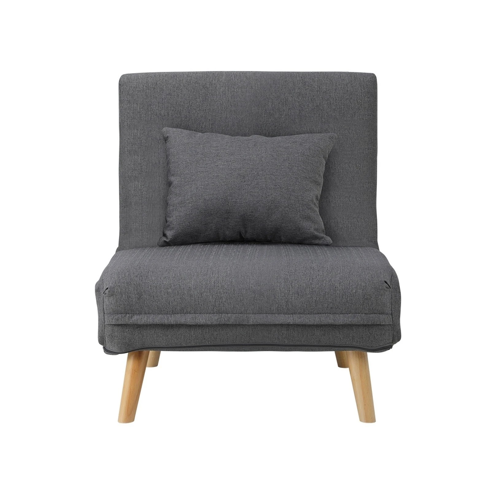 7 Oikiture Sofa Bed Lounge Chair Linen Fabric Recliner Wood Leg Single Seat
 - Grey, 7 of 9