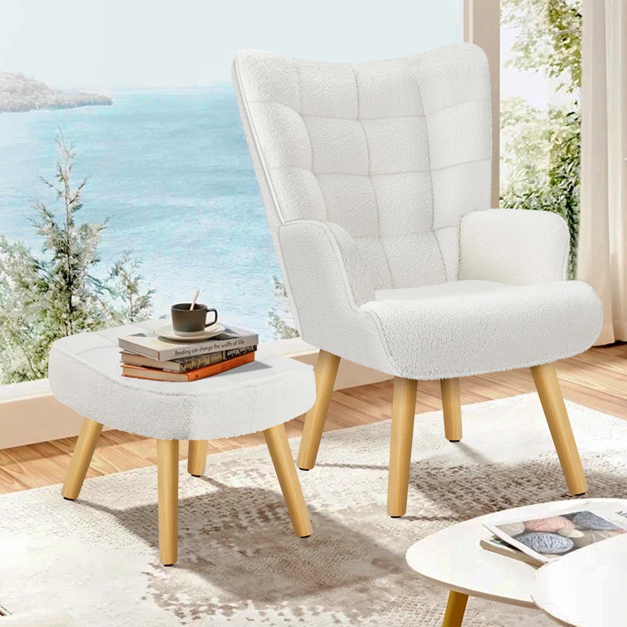 3 Alfordson Armchair Lounge Chair Featherston Replica Accent Chair Boucle - White, 3 of 10