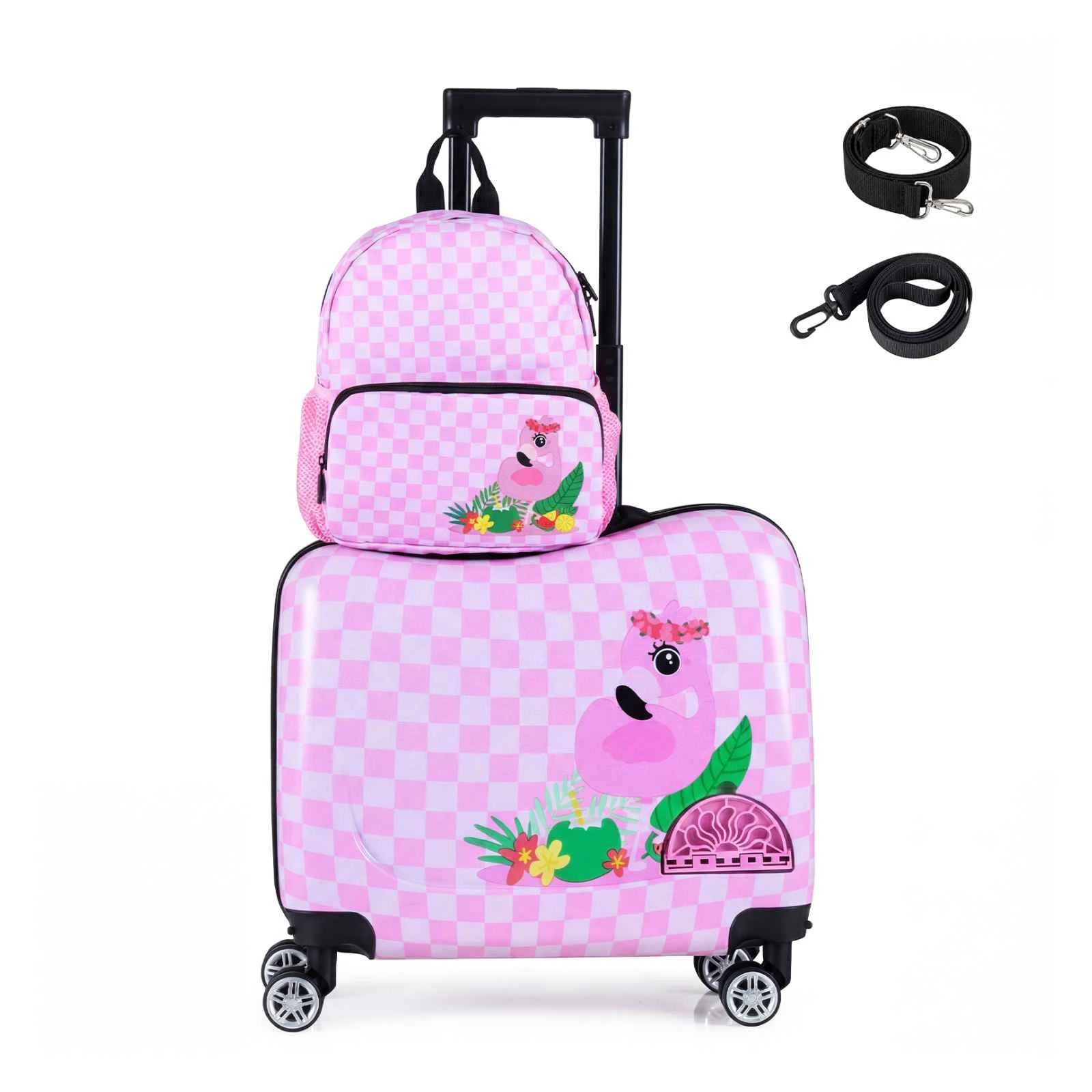 1 Costway 2PC Ride-on Luggage Set 50+30cm Backpack Travel Suitcase - Purple, 1 of 1