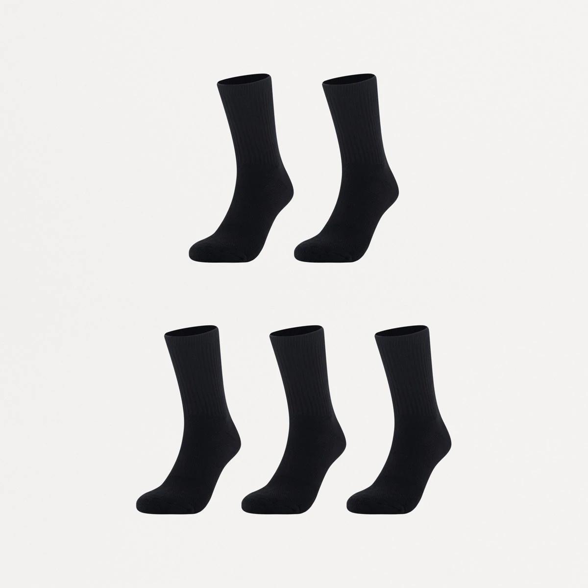 1 5 Pack Full Terry Crew Sports Socks BLACK, 1 of 3