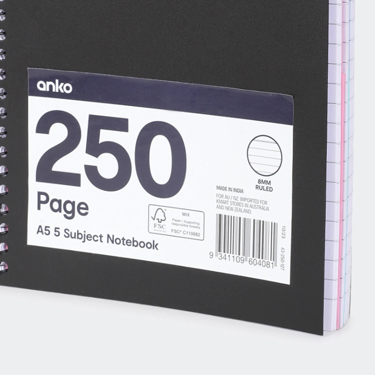 4 A5 5 Subject Notebook - Black, 4 of 5