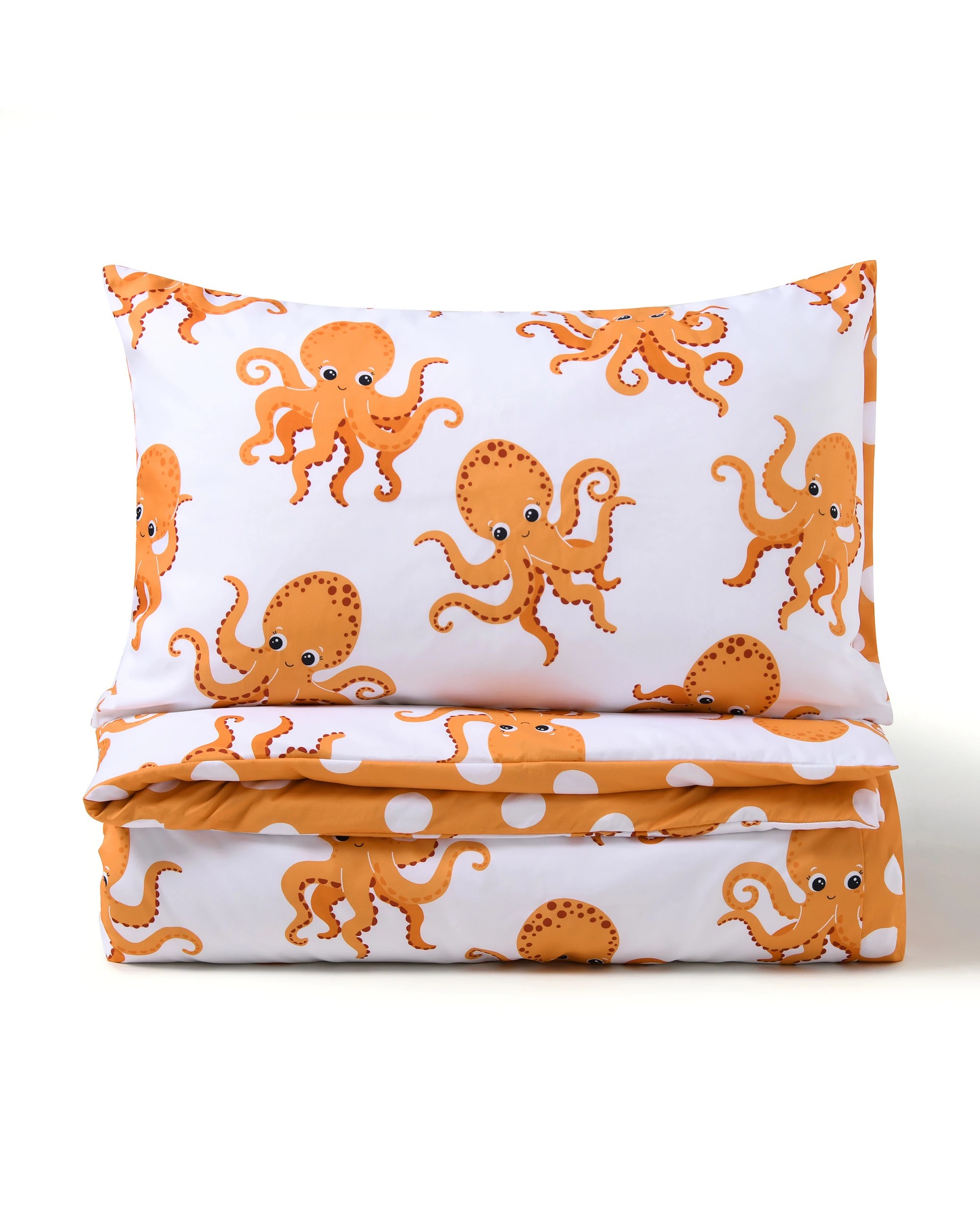 7 Jack & Ava Ollie the Octopus Kids Reversible Quilt Cover Set - Double Bed - Orange, 7 of 10