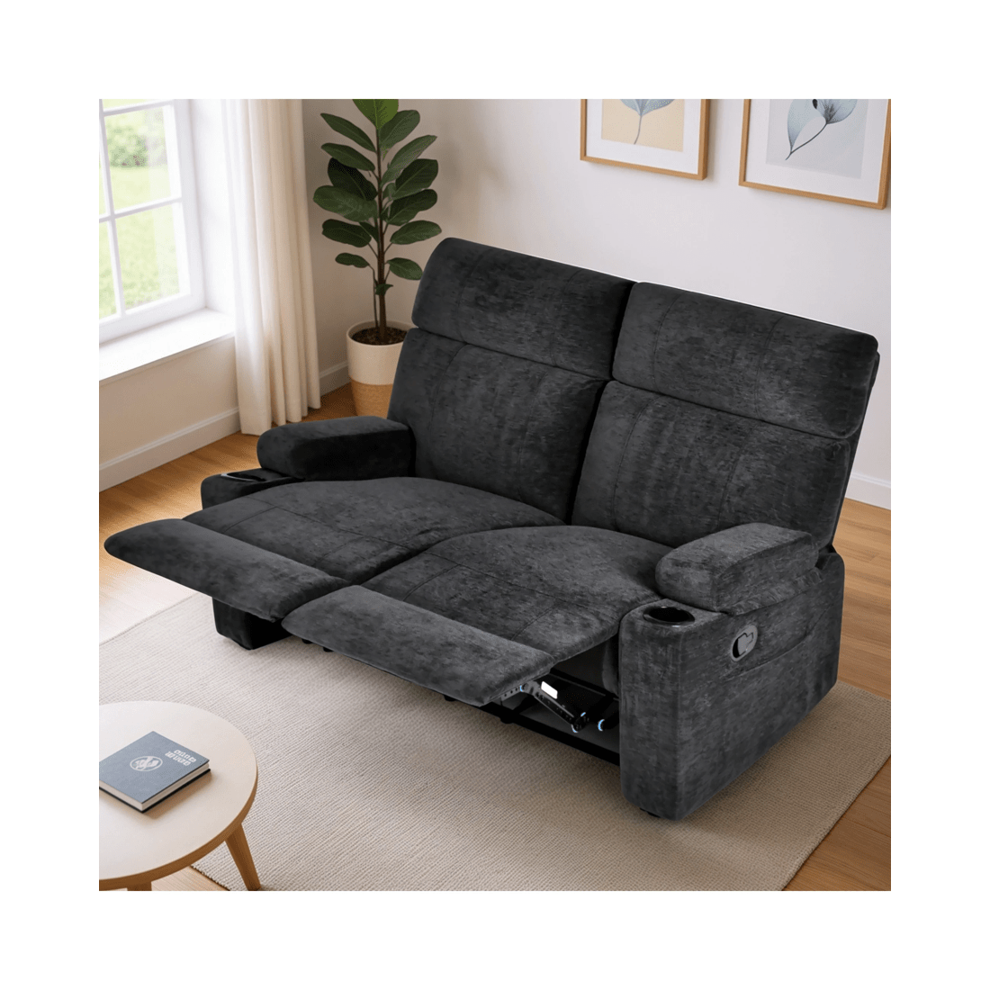 4 Advwin Loveseat Recliner Chair Velvet 8-Point Electric Vibration Massage Chair Black, 4 of 10