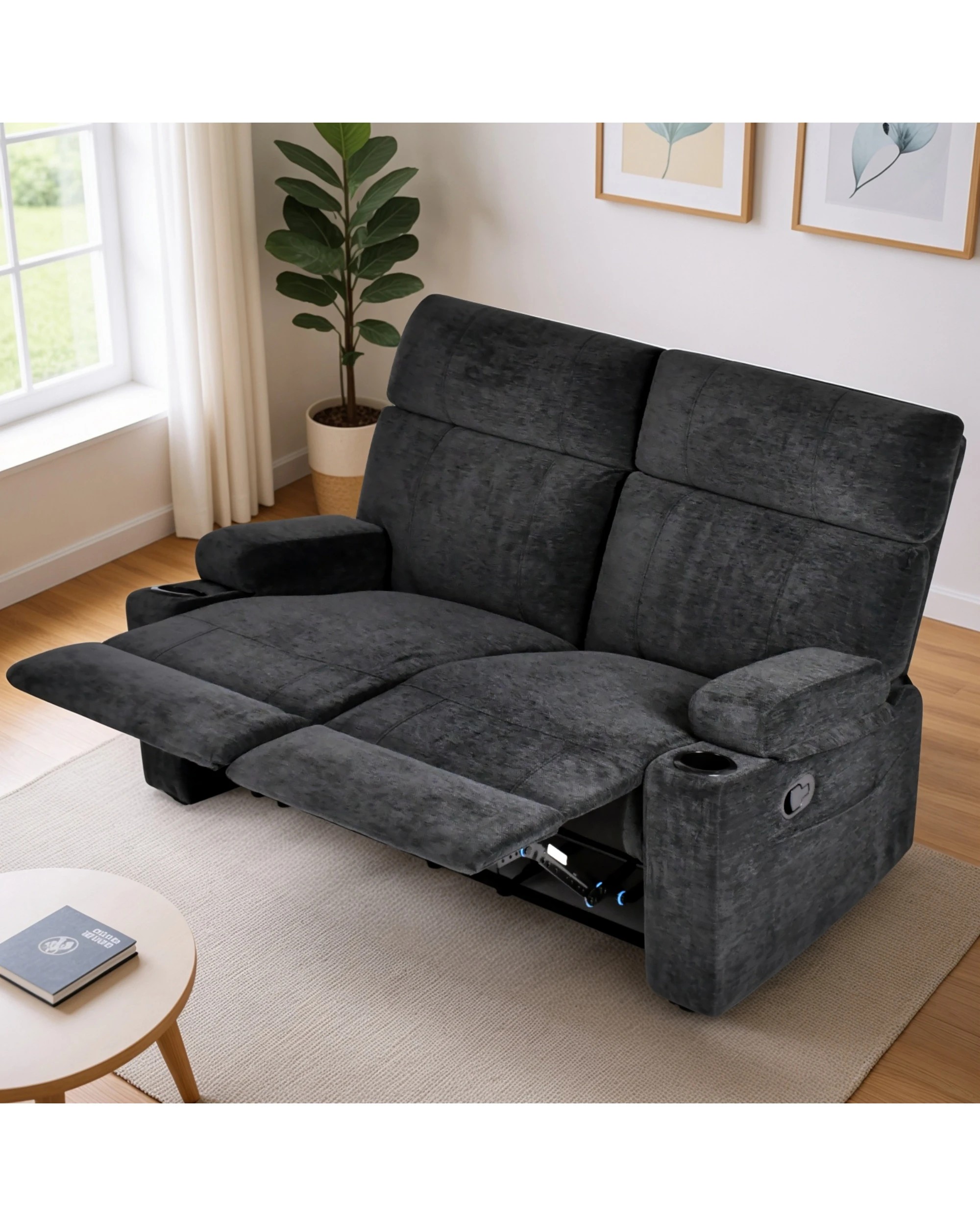 4 Advwin Loveseat Recliner Chair Velvet Black, 4 of 10