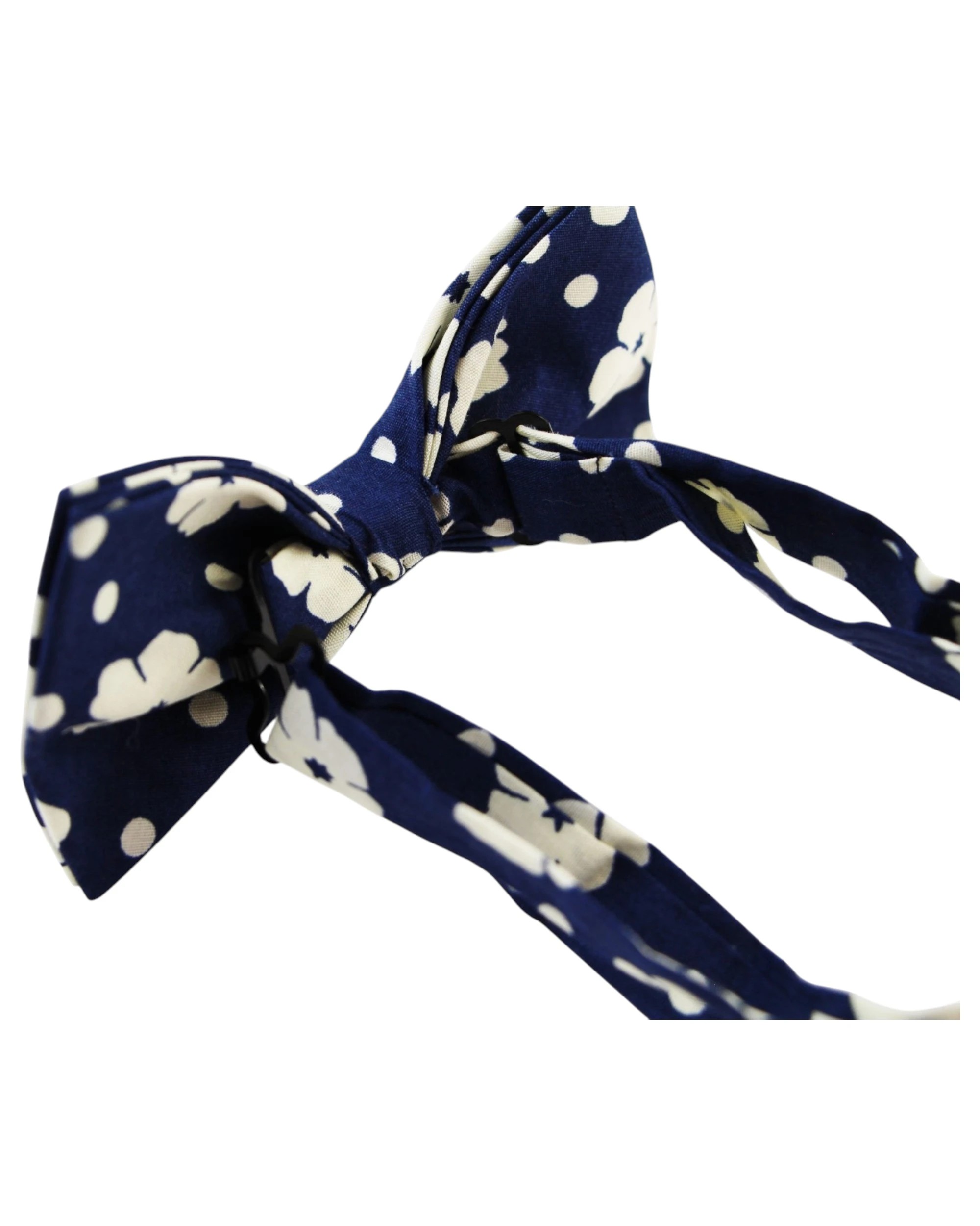 2 Zasel Mens Navy & Cream Flowers Cotton Bow Tie & Pocket Square Set - Multi, 2 of 4