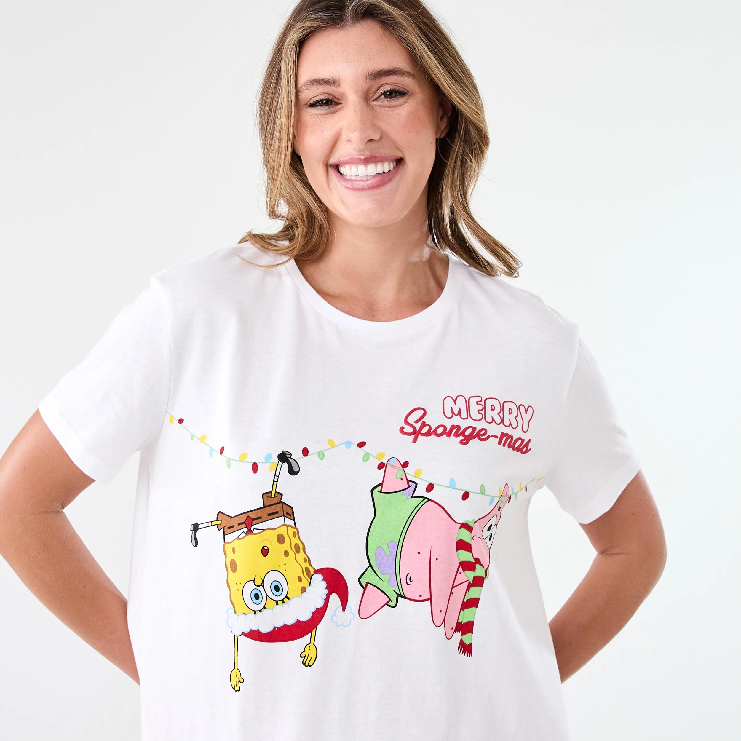 4 SpongeBob License Christmas Knit Family Matching Pyjama Set MERRY SPONGEMAS WHITE, 4 of 7