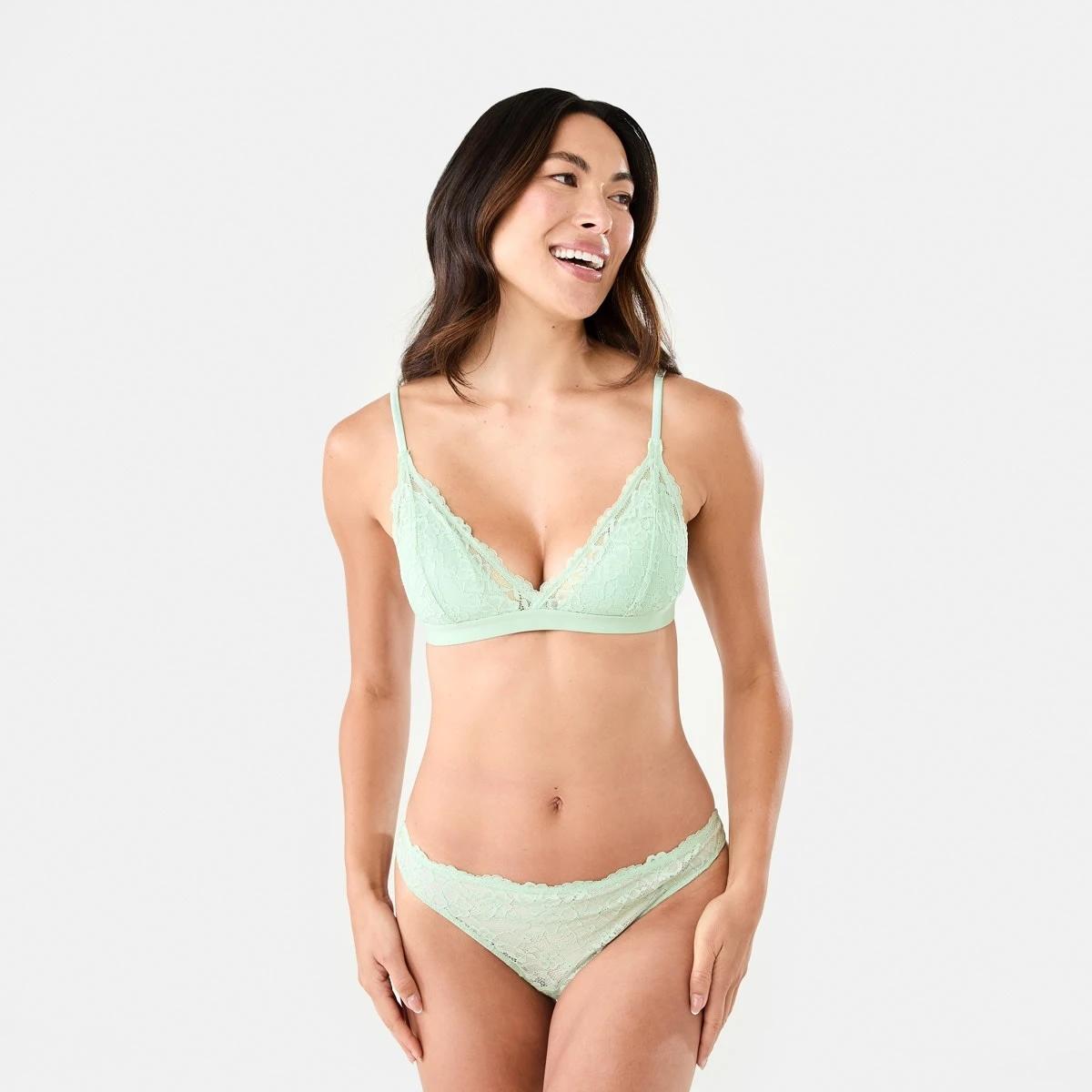 7 Co-ordinated Lace & Satin Bralette Tea Green, 7 of 7