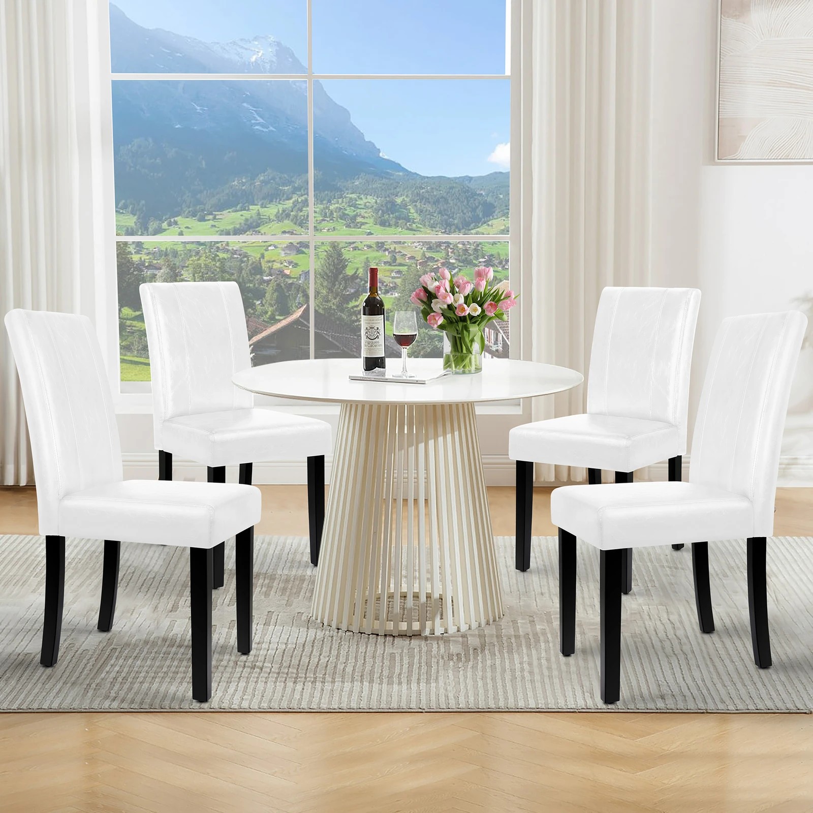 2 Alfordson 4x Dining Chairs Cafe Kitchen High-Back Chair Glossy PU Leather - White, 2 of 10