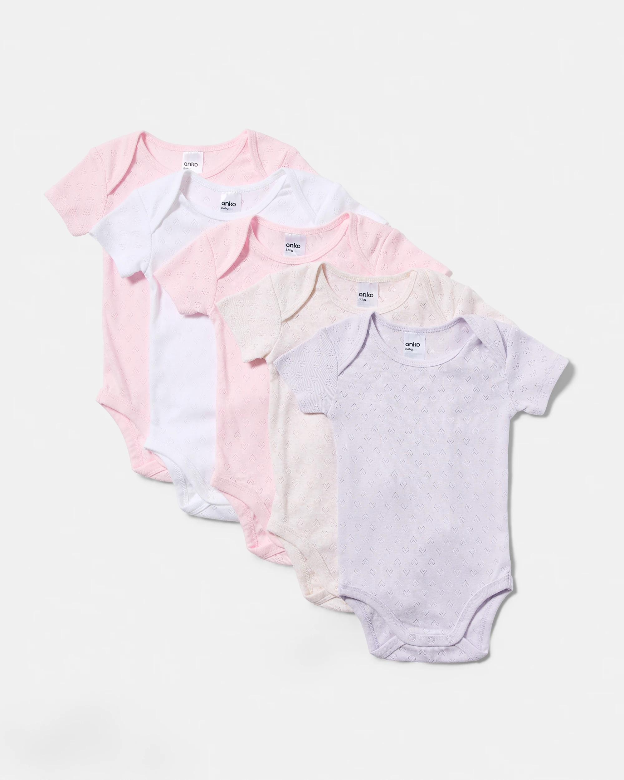 1 5 Pack Short Sleeve Bodysuits Pnk Pck, 1 of 3