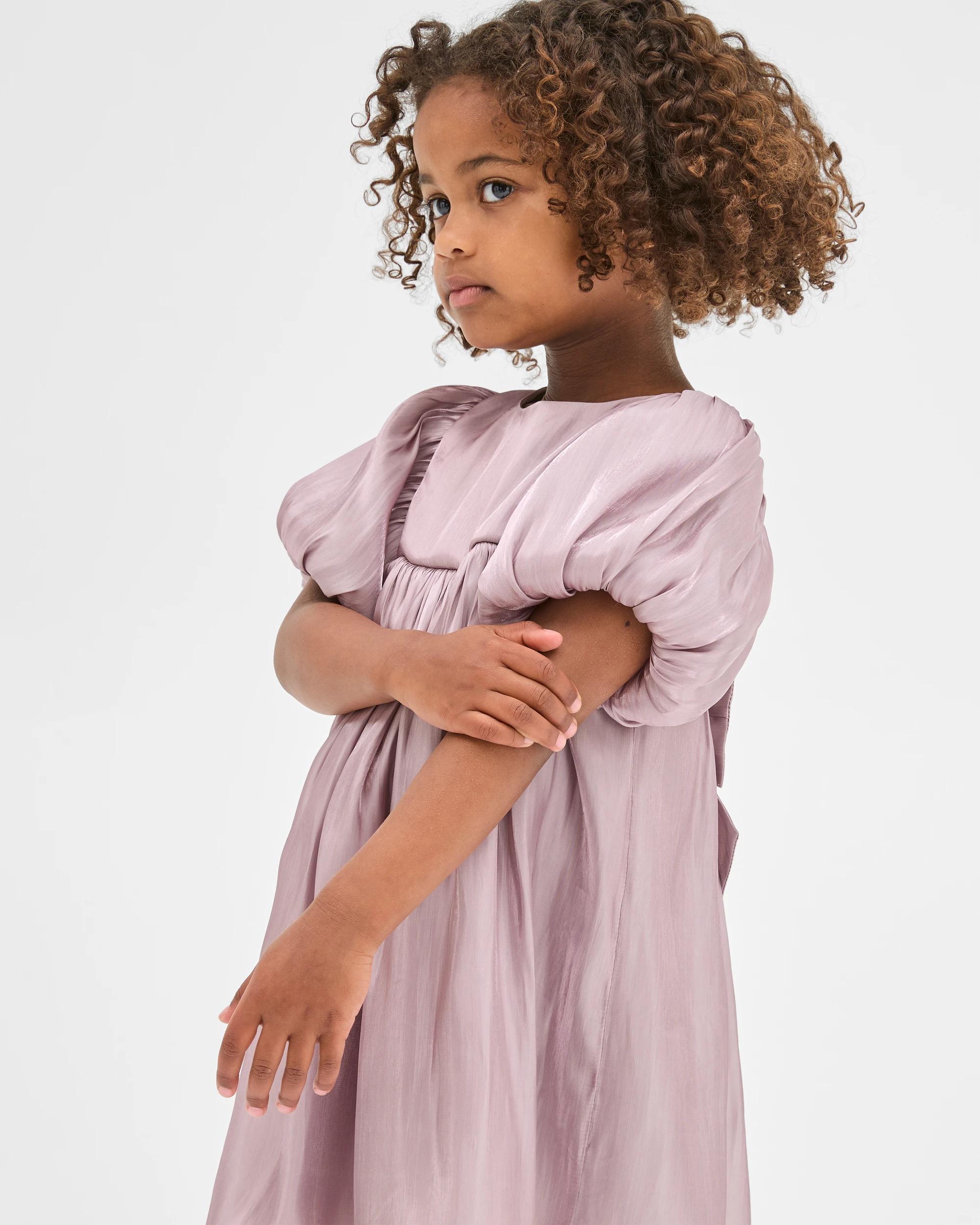 3 Target Kids Satin Puff Sleeve Bow Detail Occasion Dress PURPLE, 3 of 8