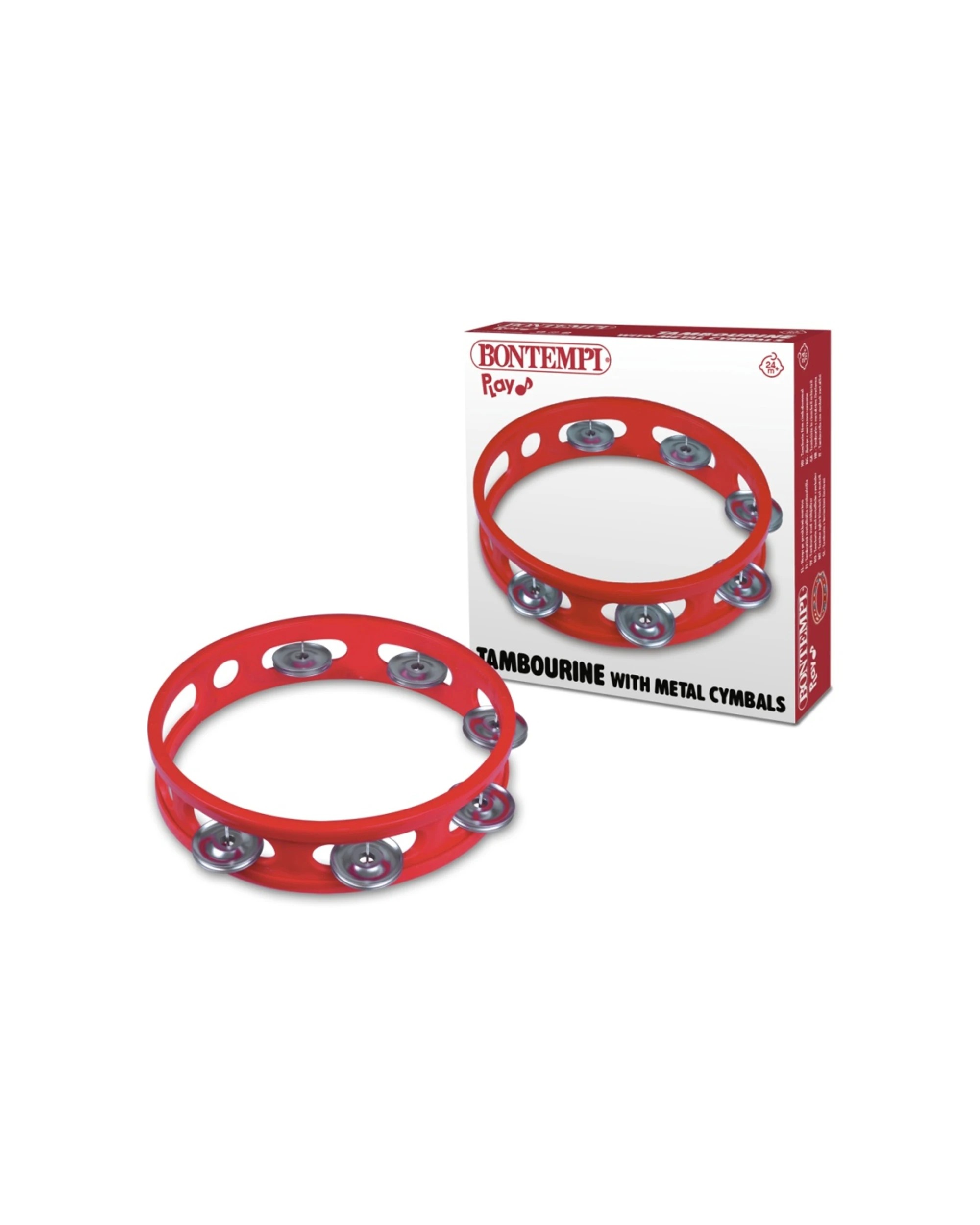 2 Bontempi Tambourine With Metal Cymbals Music Instrument 155x165x33mm - Red, 2 of 3