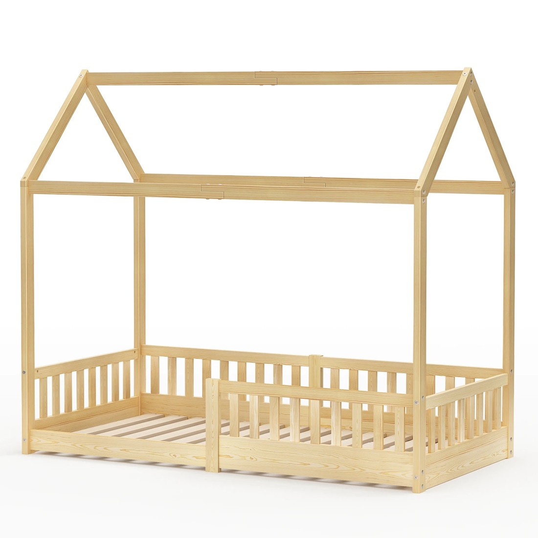 1 Alfordson Kids Bed Frame Wooden Timber Single House Frame Platform Base - Natural, 1 of 10