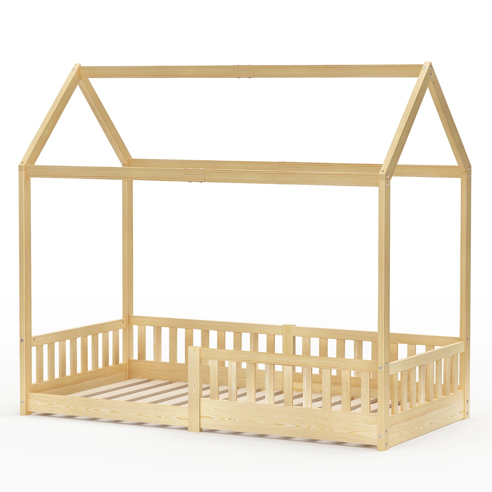 1 Alfordson Kids Bed Frame Wooden Timber Single House Frame Platform Base - Natural, 1 of 10