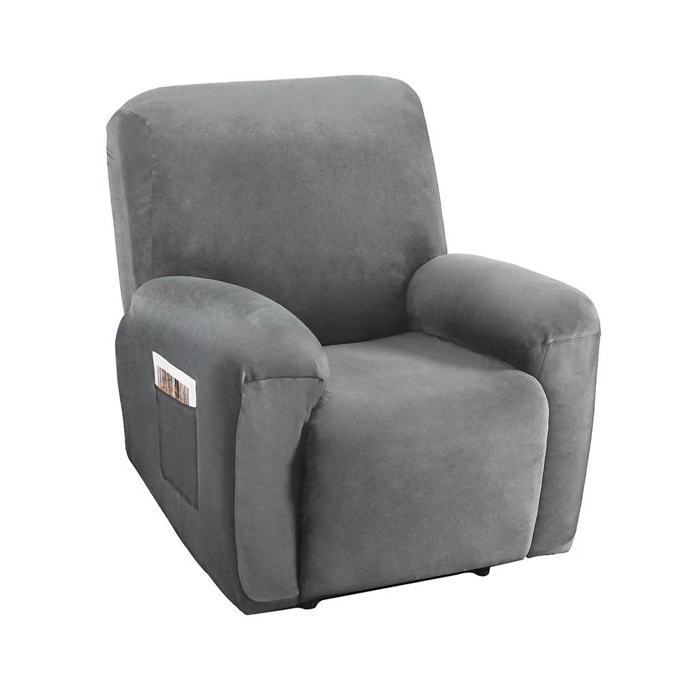 1 Artiss Recliner Chair Covers 1 Seater Velvet - Grey, 1 of 5