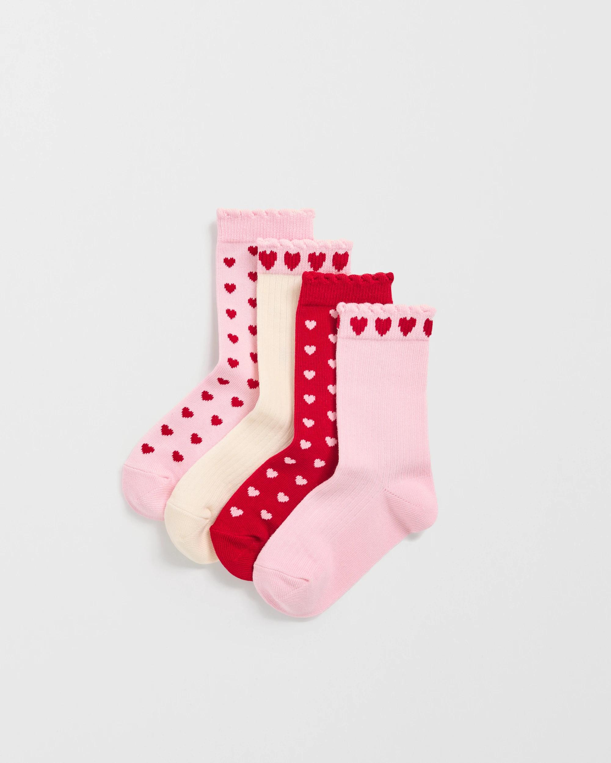 1 Maxx Cotton Blend 4 Pack Girls Patterned Crew Socks MULTI HEART