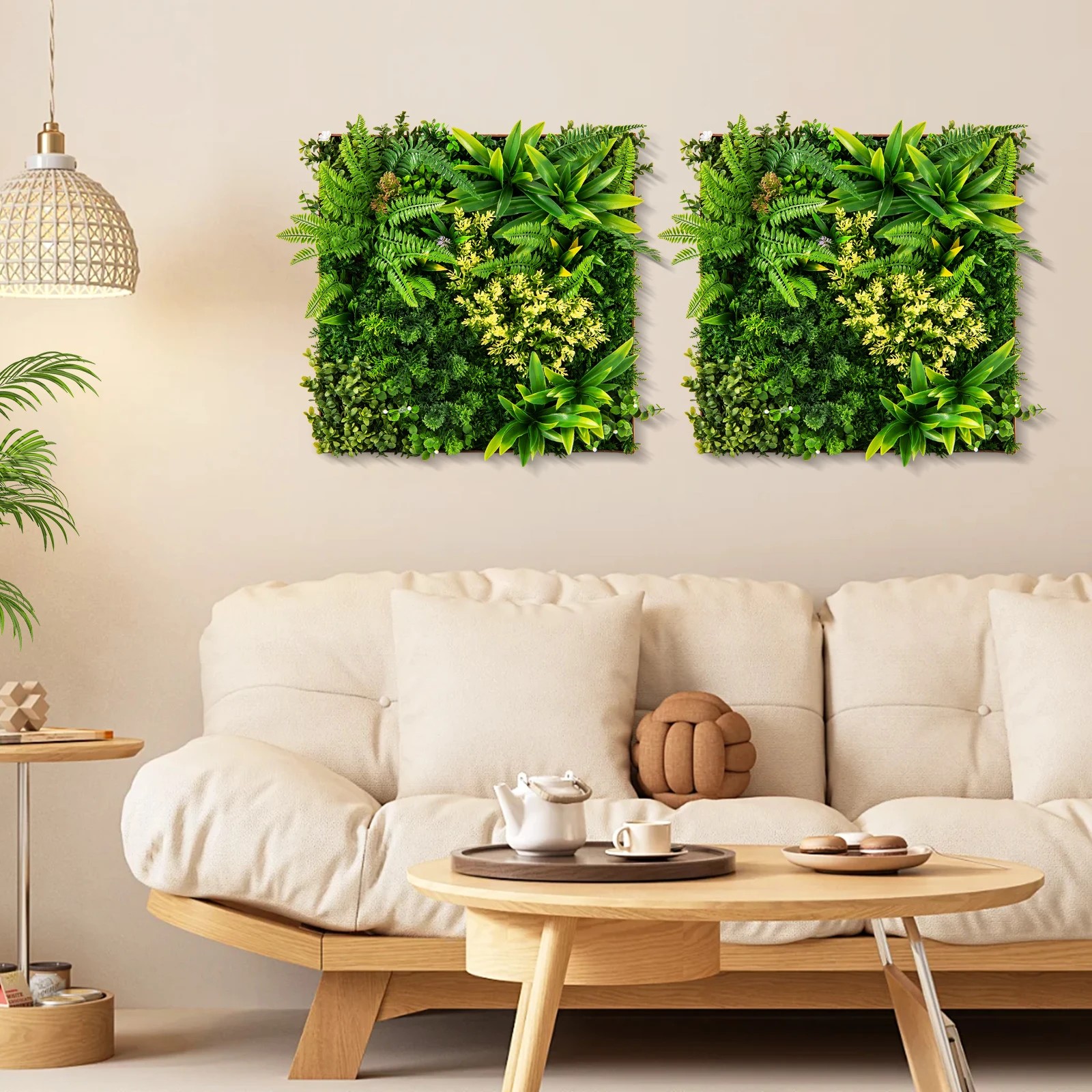 2 Costway Artificial Foliage Wall Art Indoor Outdoor Faux Plant Wall Decoration, 2 of 4