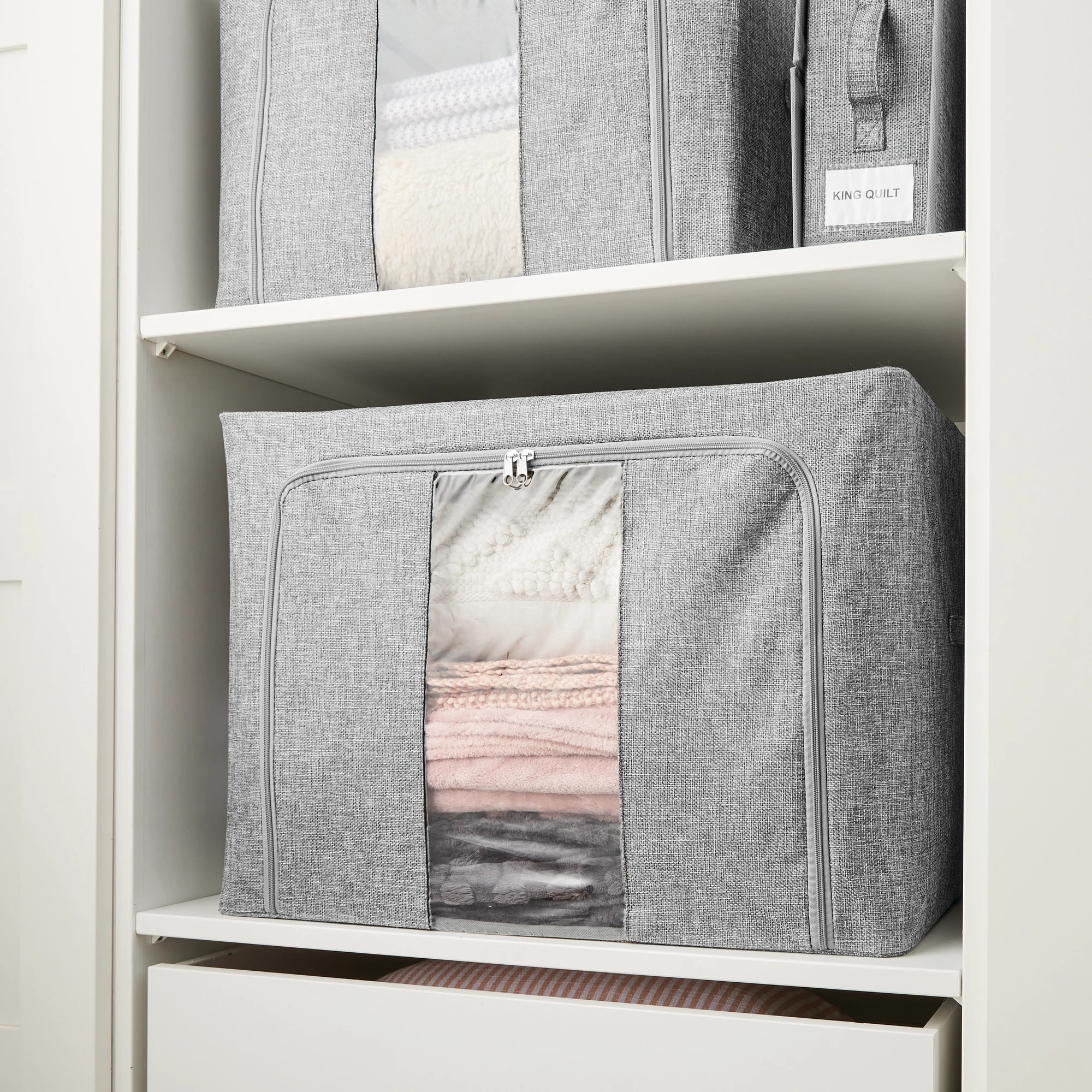 1 Linen Look Collapsible Box with Window - Extra Large, Charcoal, 1 of 10