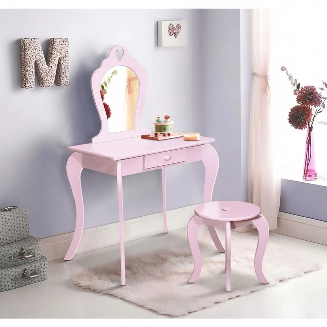5 Keezi Kids Dressing Table Stool Set Vanity Mirror Princess Children Makeup - Pink, 5 of 5