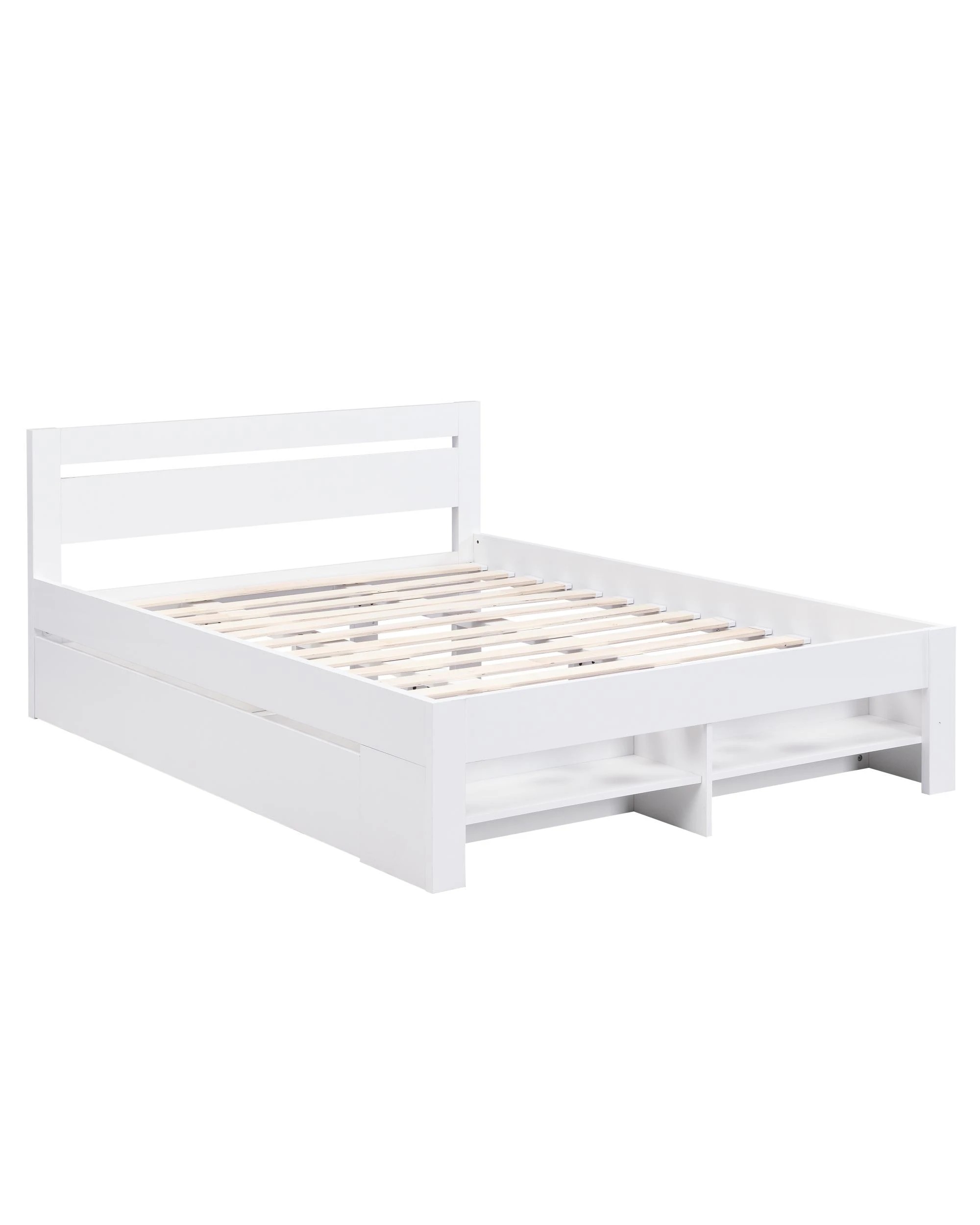 1 Kodu Bed Frame with Open Shelving and Pull Out Storage Double Size - White, 1 of 10